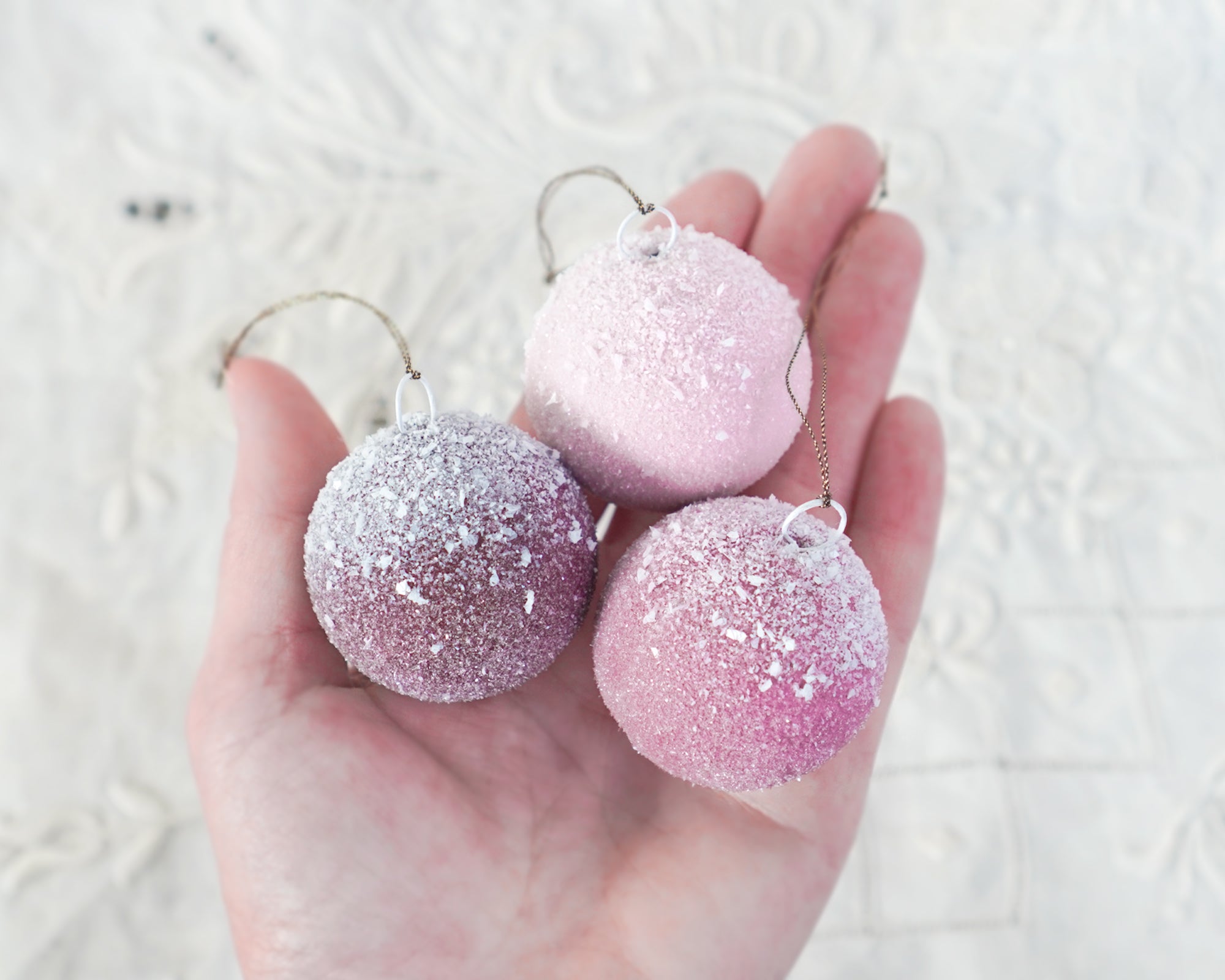 Snow Plum Baubles - Spun Cotton Sugar Plum Christmas Ornament Trio
