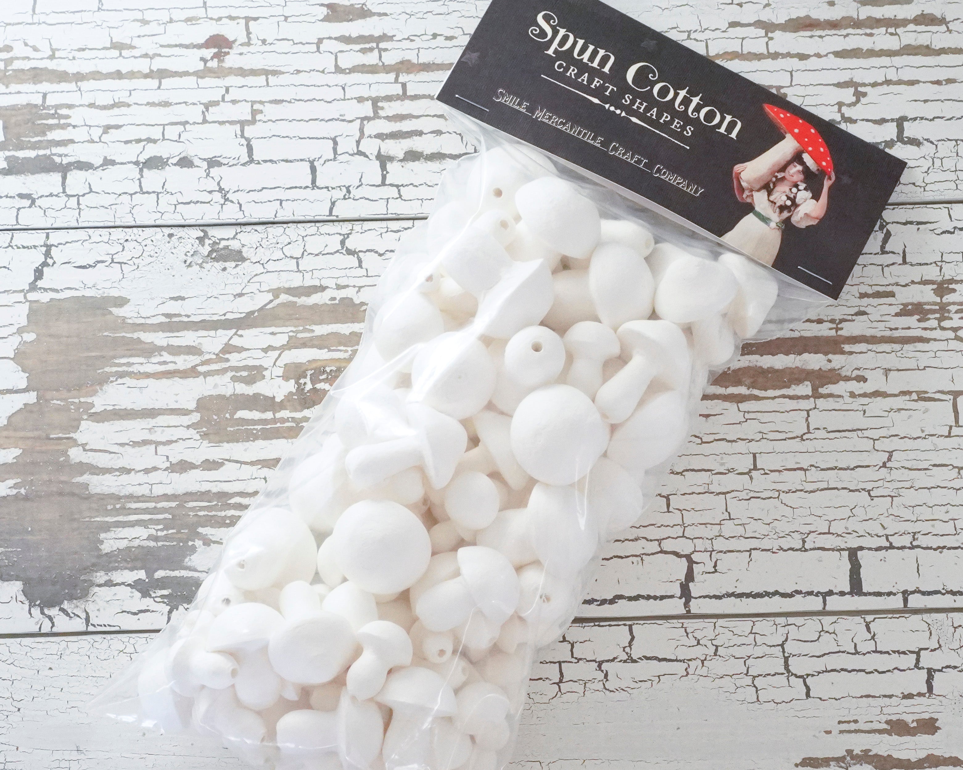 Spun Cotton Mushrooms Sampler Pack, Mixed-Size Toadstool Craft Shapes, 100 Pcs.