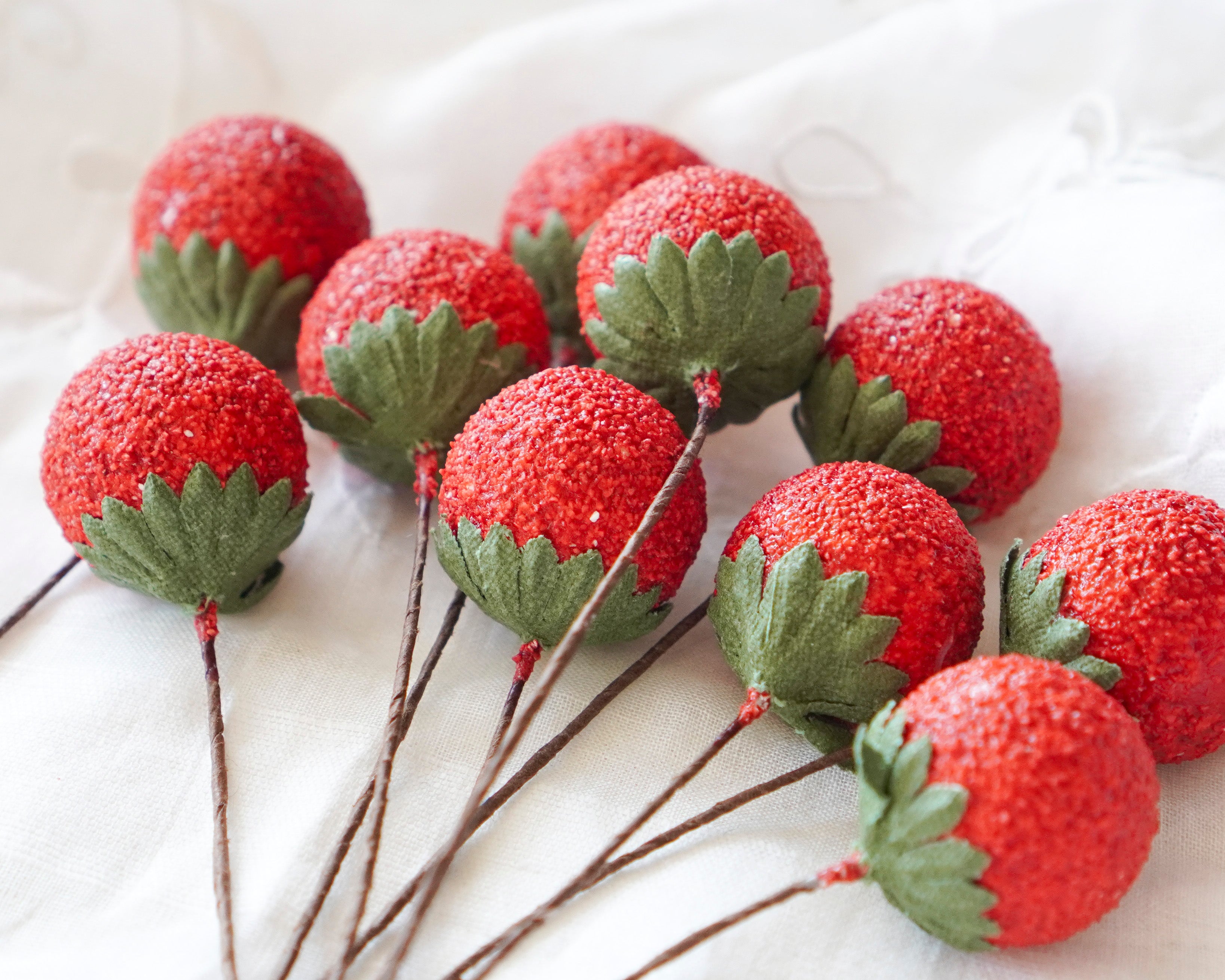 Spun Cotton Berries - Red Wild Strawberry Picks, 10 pcs.