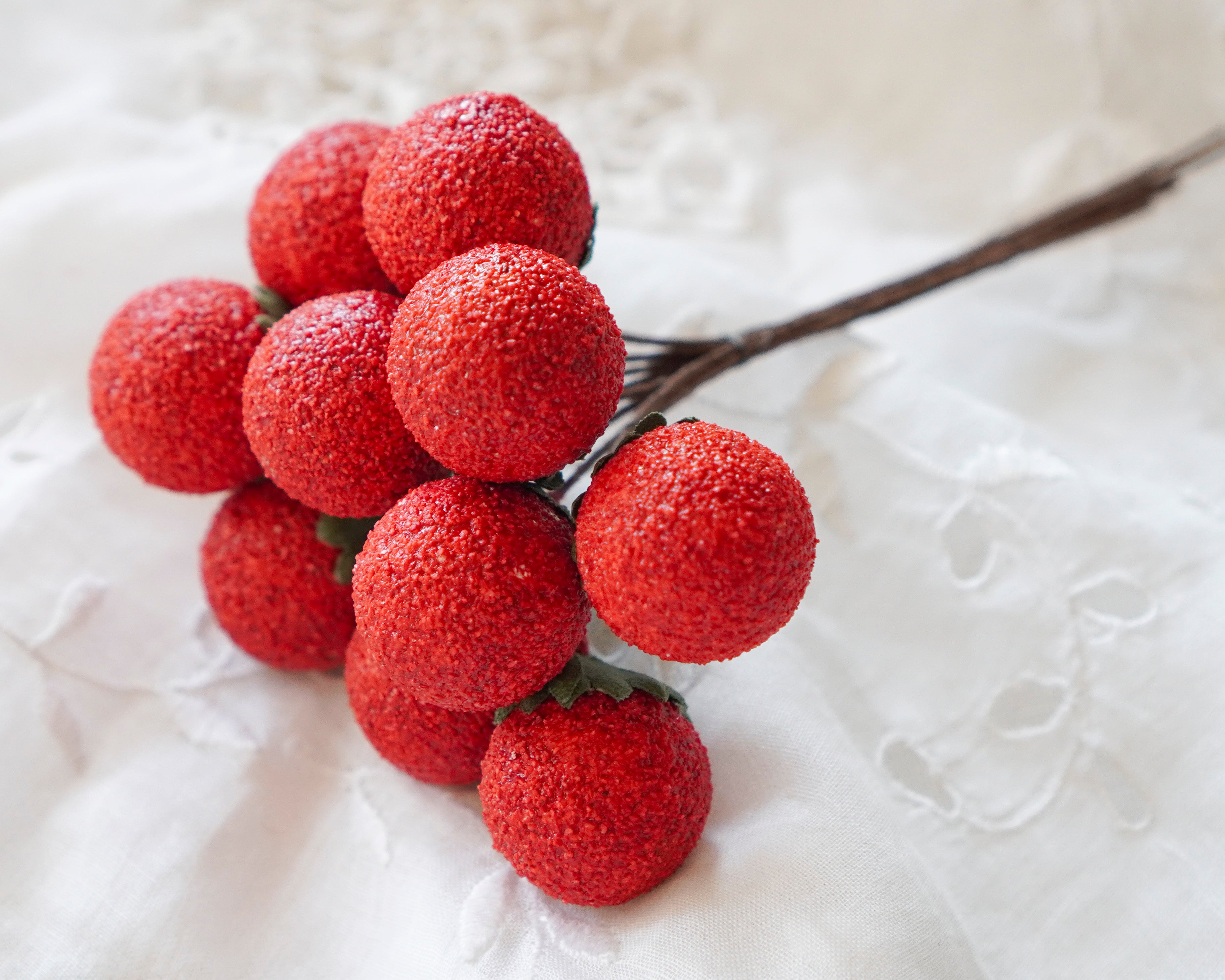 Spun Cotton Berries - Red Wild Strawberry Picks, 10 pcs.