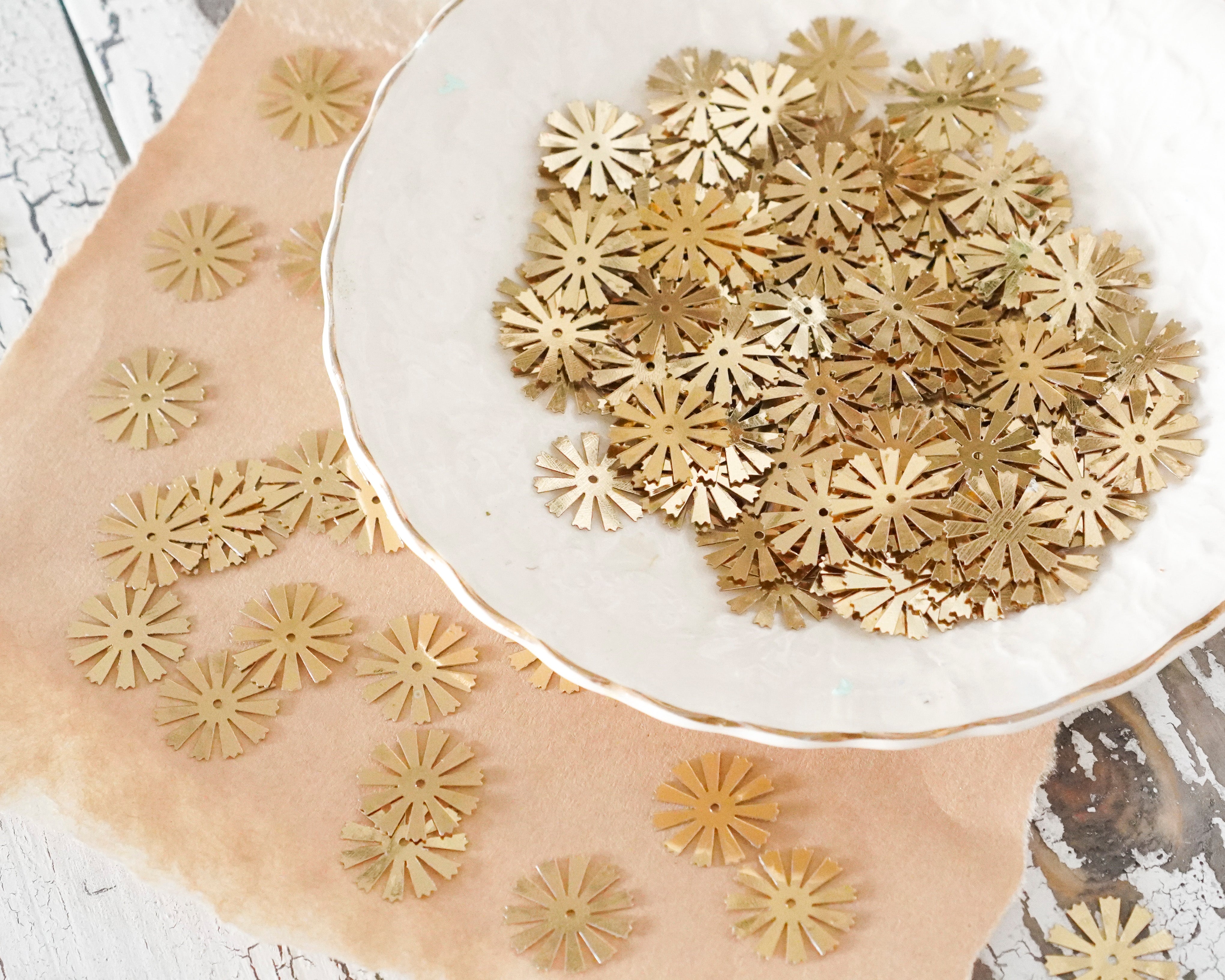 Gold Sunburst Sequins - Retro Sun Paillettes, 150 Pcs.