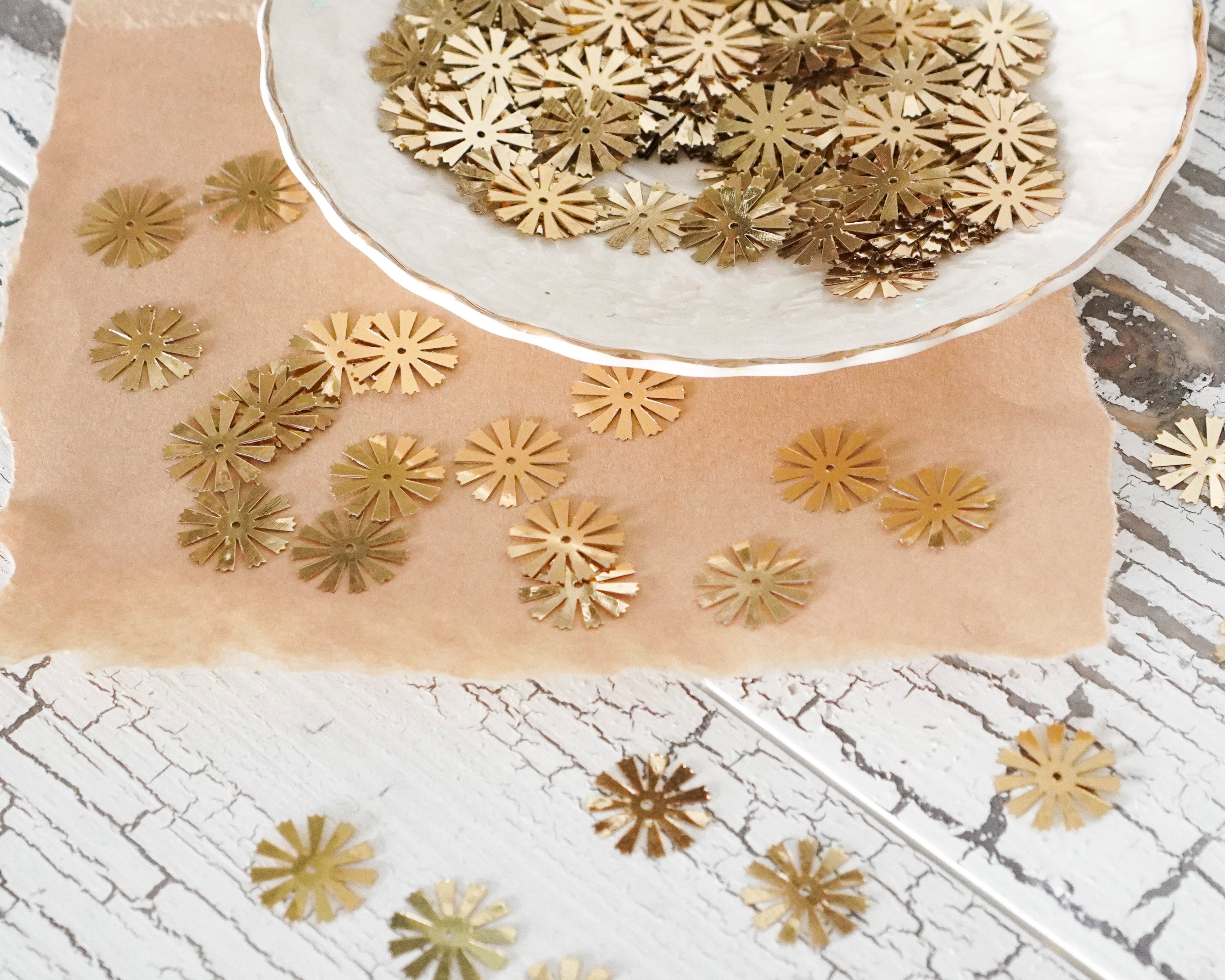 Gold Sunburst Sequins - Retro Sun Paillettes, 150 Pcs.