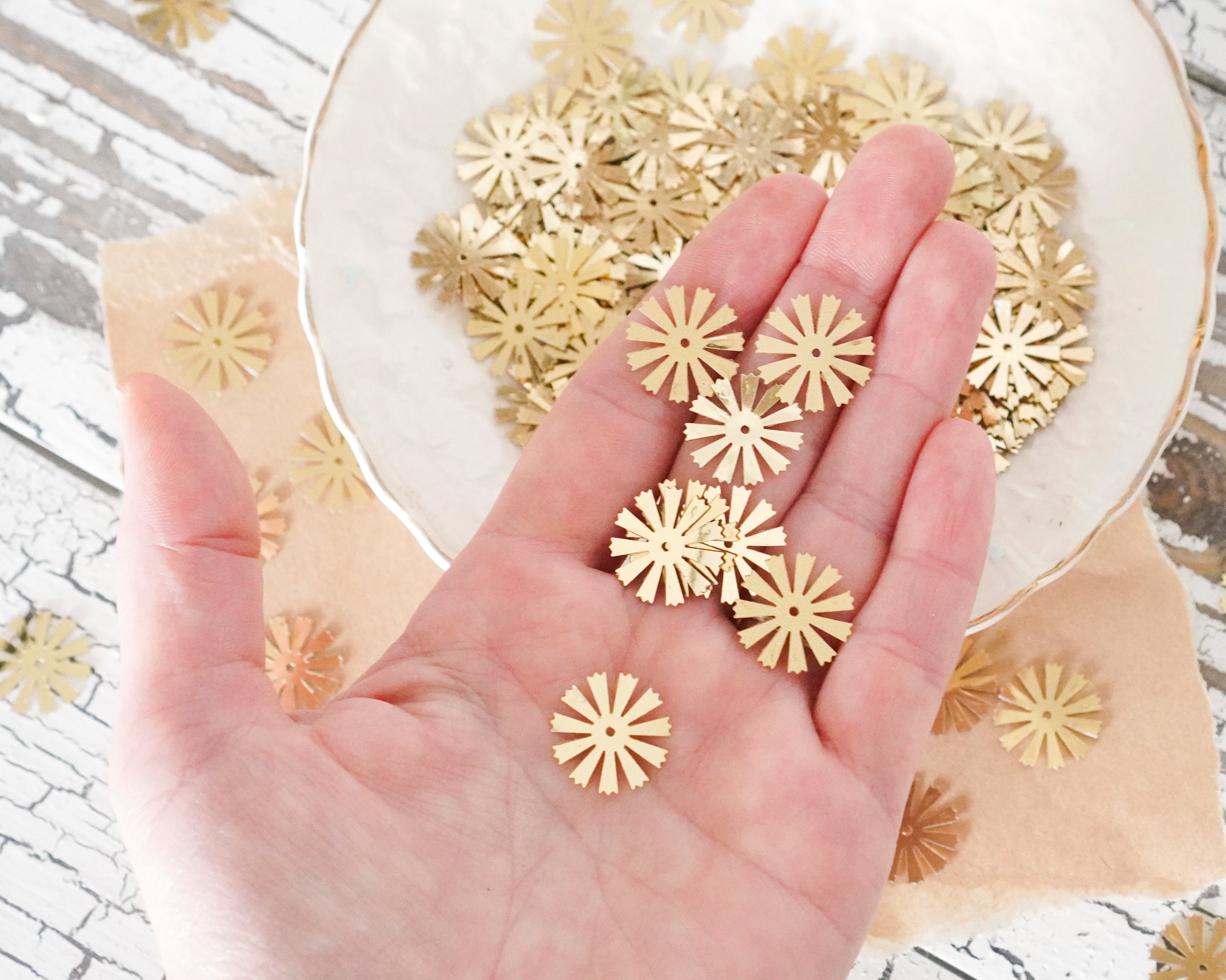 Gold Sunburst Sequins - Retro Sun Paillettes, 150 Pcs.