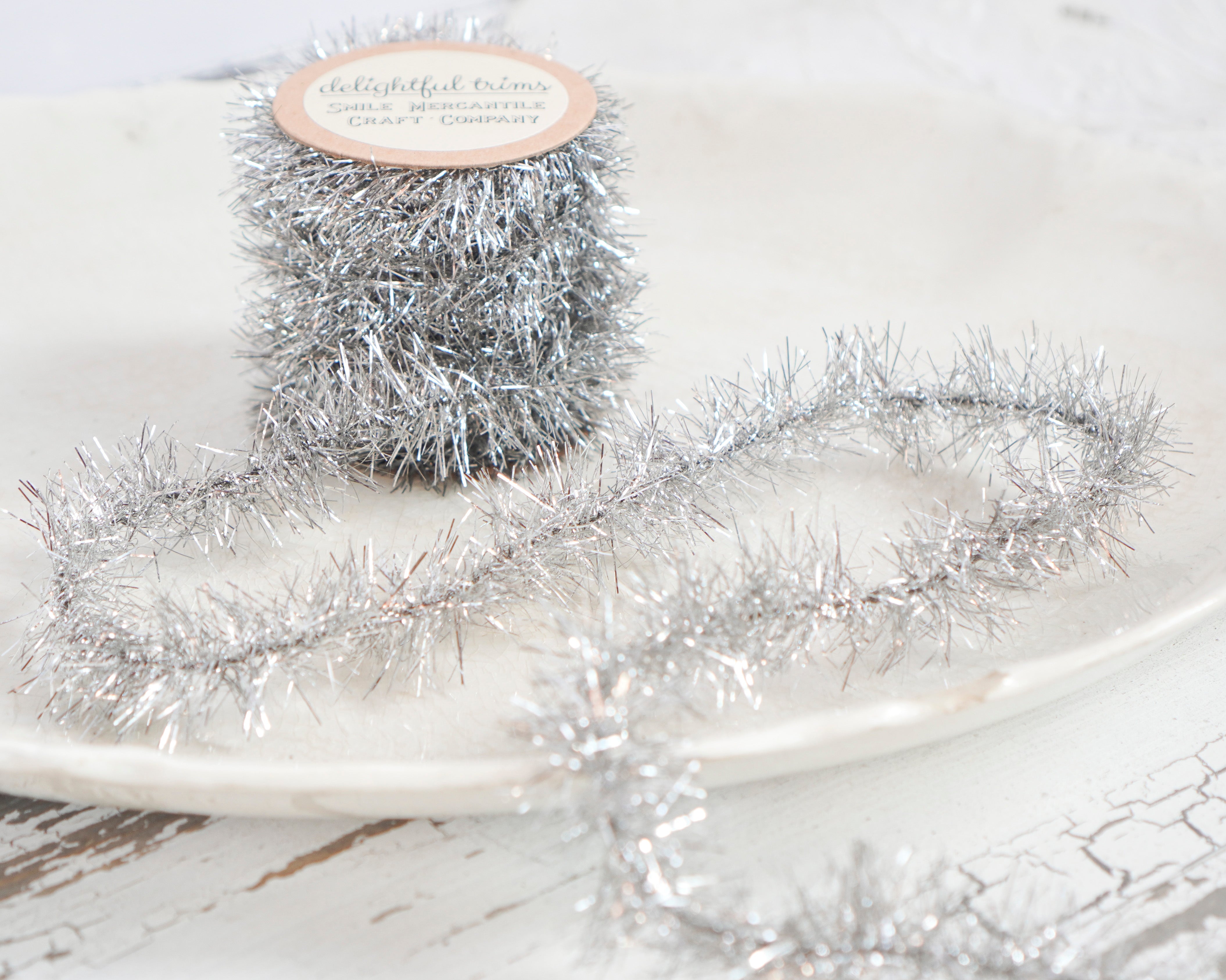 Tinsel Garland - Vintage Style Silver Christmas Trim, 12 Foot Spool