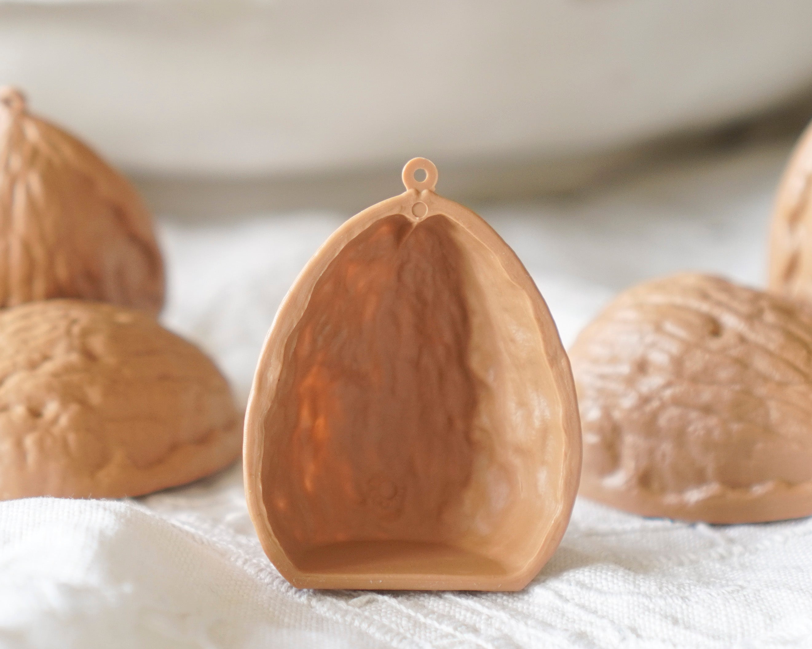 German Plastic Walnut Shell Diorama Ornaments