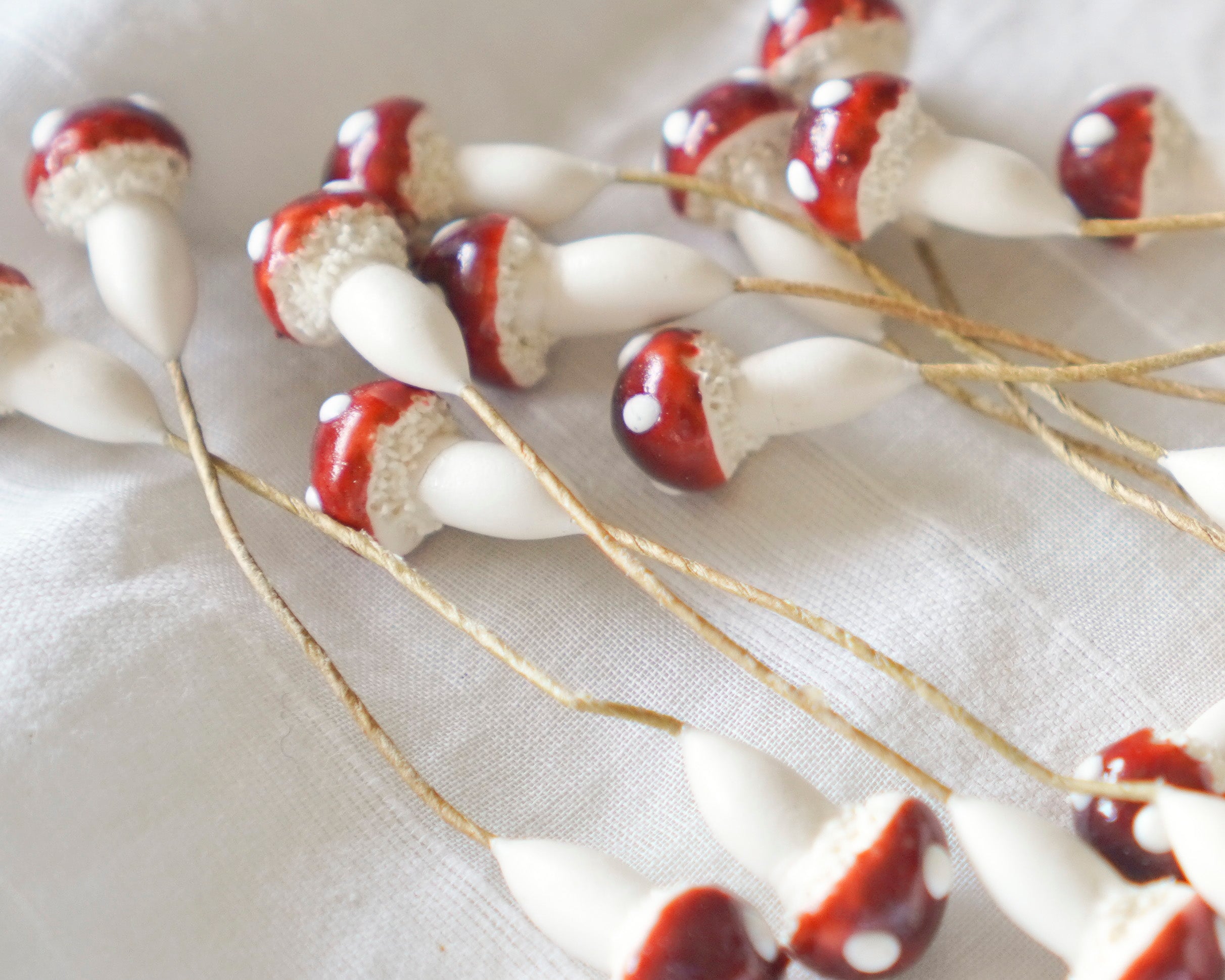Brown German Plaster Mushrooms - 20 Vintage Craft Stems