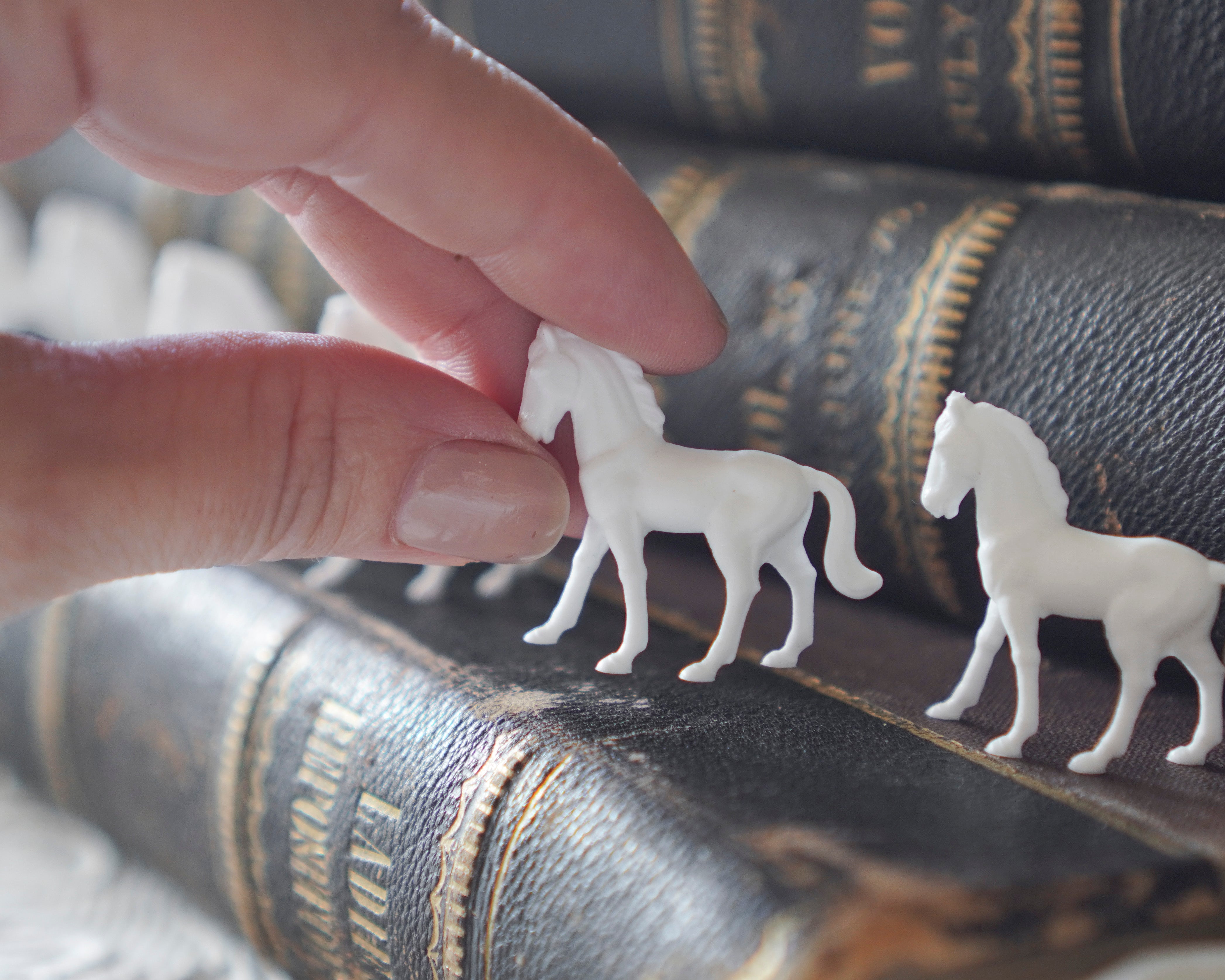Miniature Horses - Tiny White German Plastic Horse Craft Figurines, 6 Pcs.