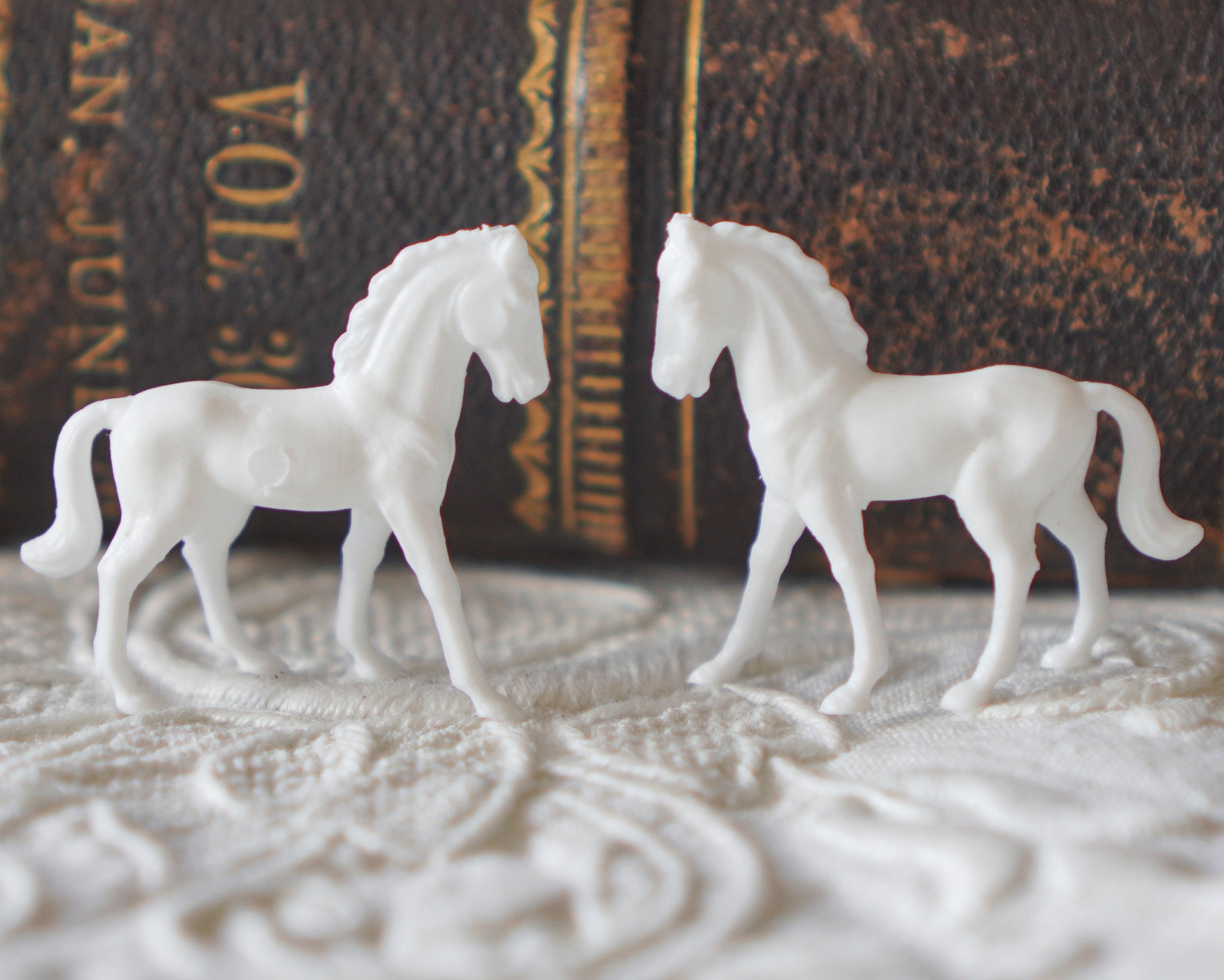 Miniature Horses - Tiny White German Plastic Horse Craft Figurines, 6 Pcs.