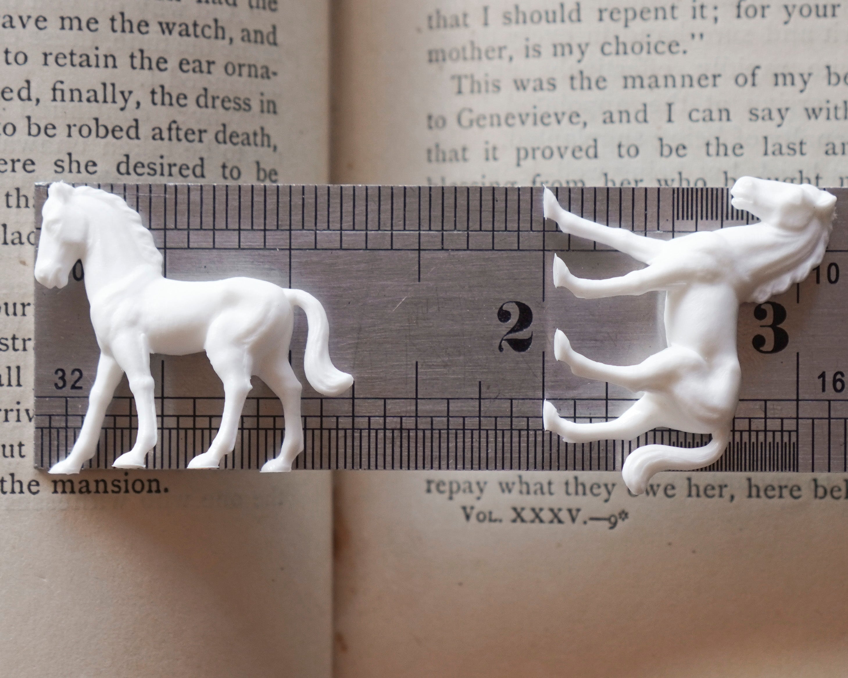 Miniature Horses - Tiny White German Plastic Horse Craft Figurines, 6 Pcs.