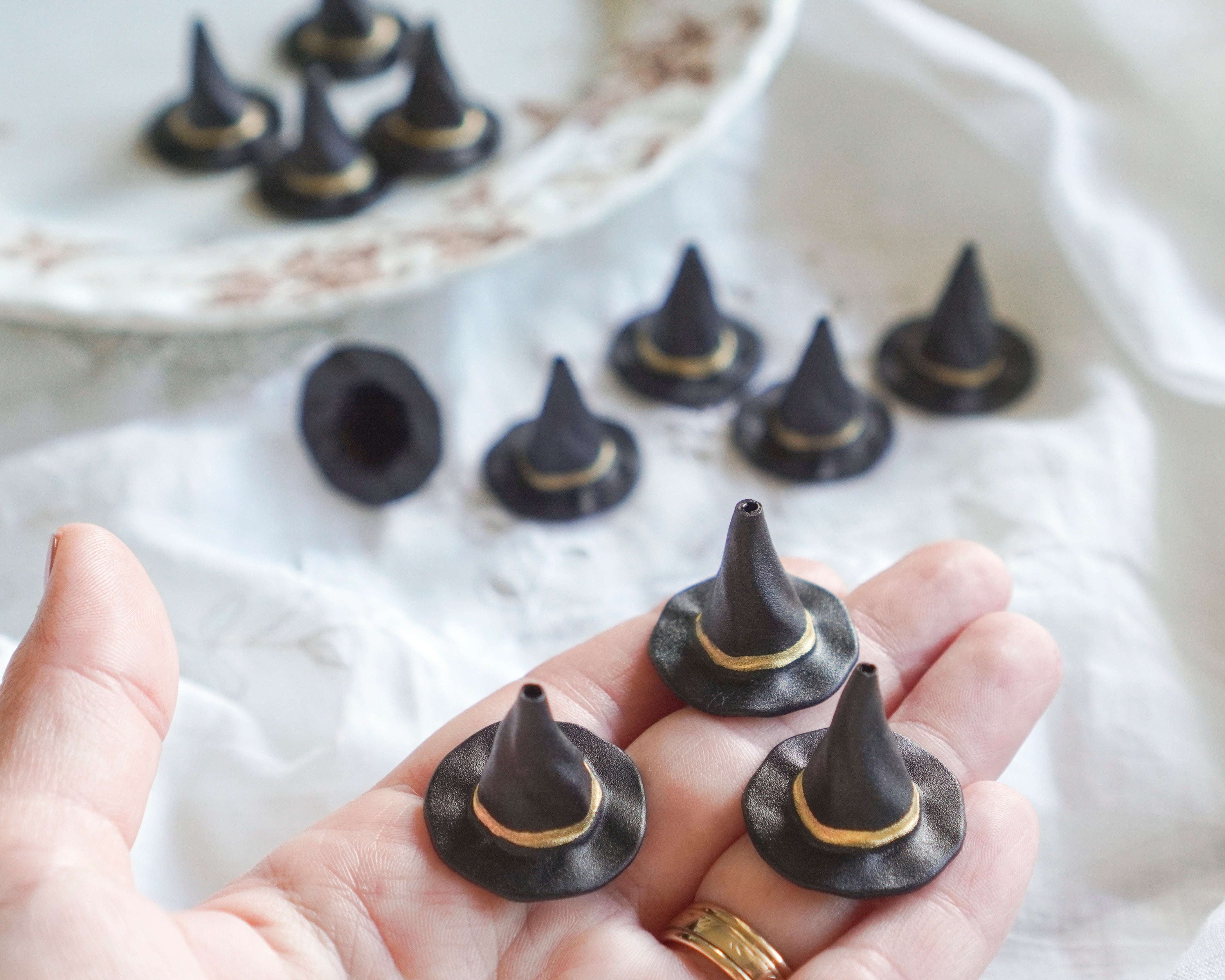 Miniature Witch Hats, Plastic Craft Hats (with Drilled Top Hole) - 12 Pcs.