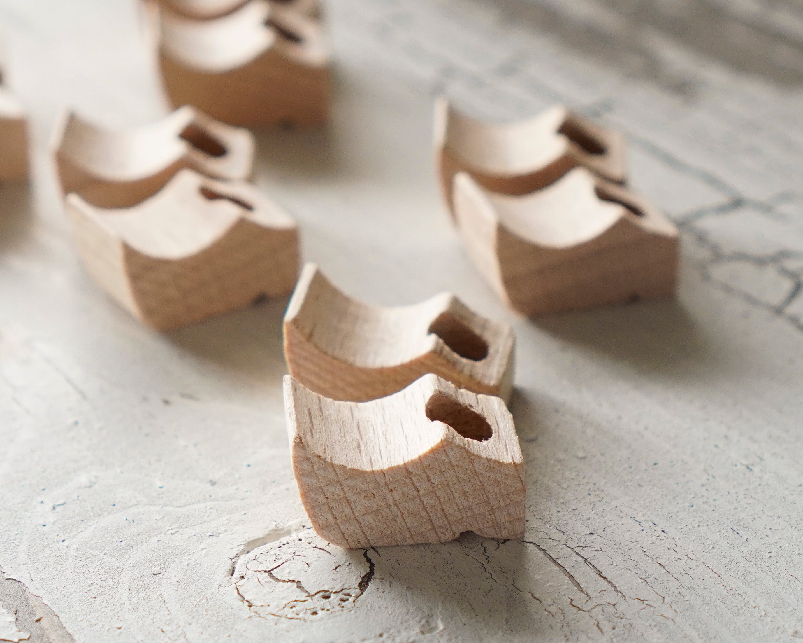 Miniature Wooden Shoes, Tiny Wood Figurine / Doll Clogs, 5 Pairs, 10 Pcs
