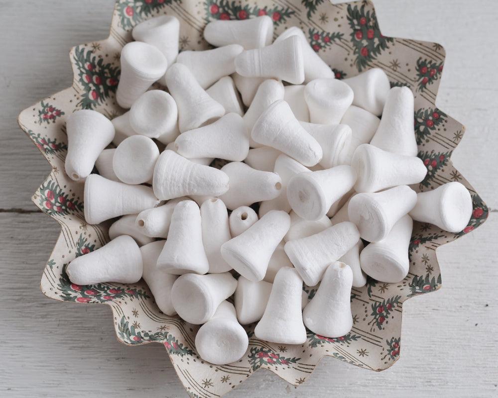Slender Spun Cotton Bells - 38mm Vintage-Style Craft Shapes, 8 Pcs.