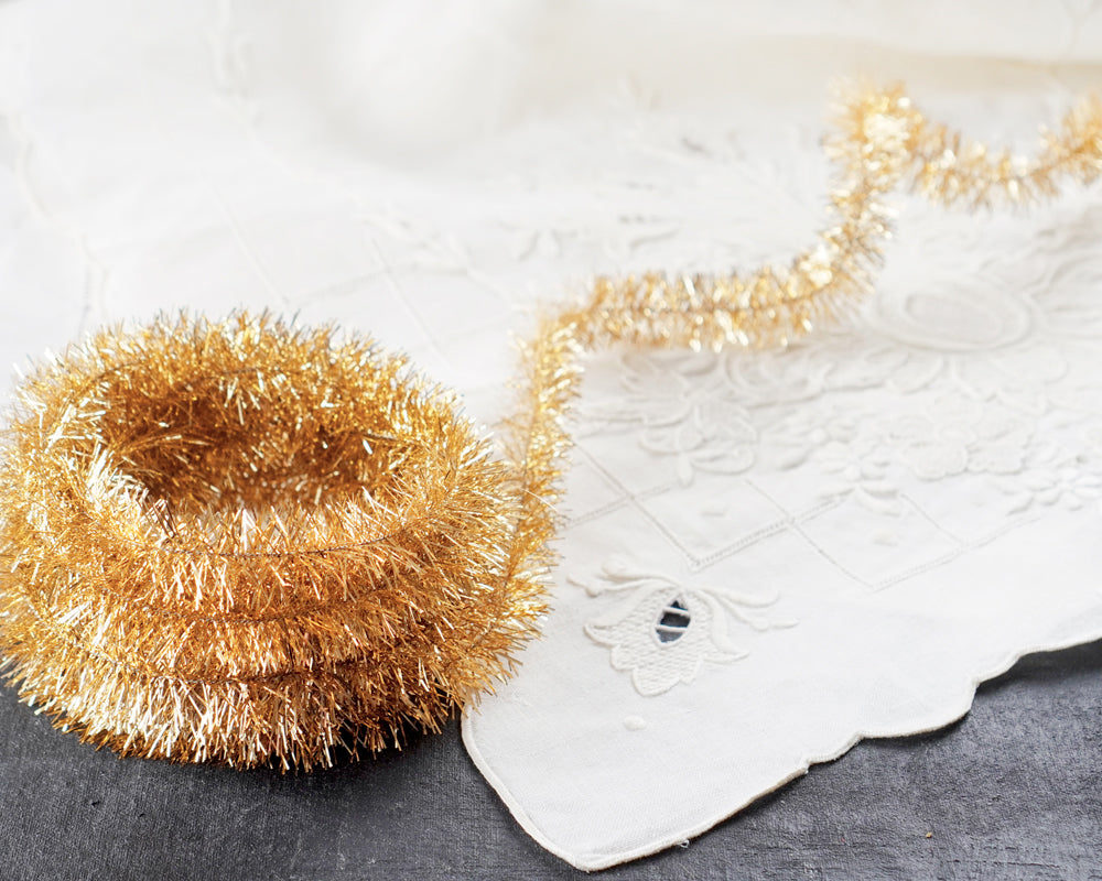 Wired Tinsel Trim - Gold Lurex Garland, 3 Yds.