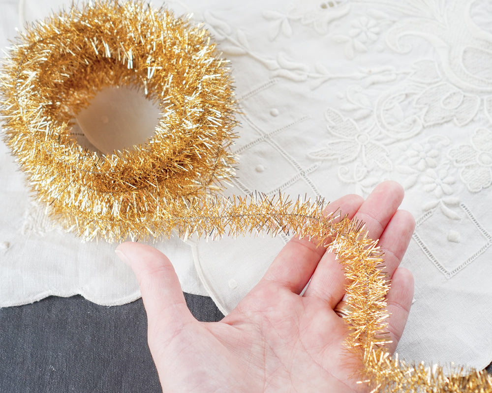 Wired Tinsel Trim - Gold Lurex Garland, 3 Yds.