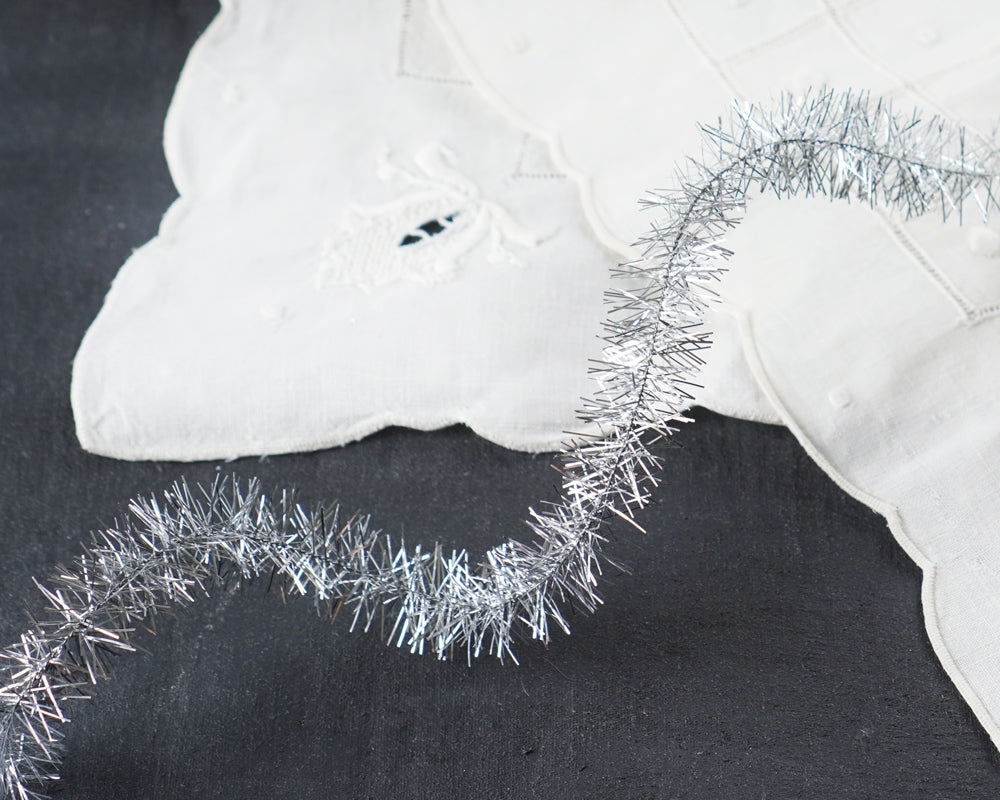 Wired Tinsel Trim - Silver Lurex Garland, 3 Yds.