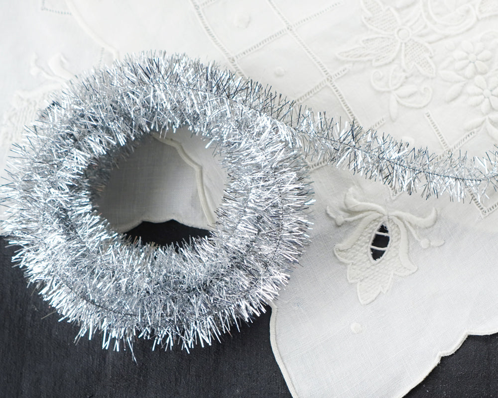 Wired Tinsel Trim - Silver Lurex Garland, 3 Yds.