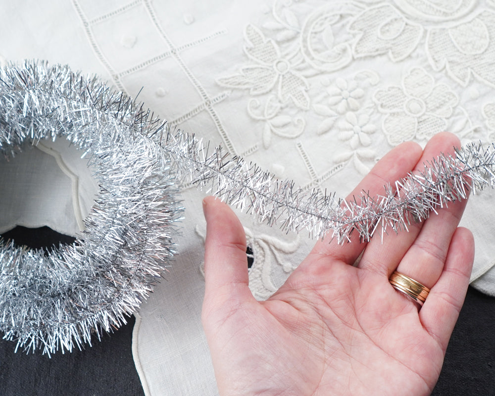 Wired Tinsel Trim - Silver Lurex Garland, 3 Yds.