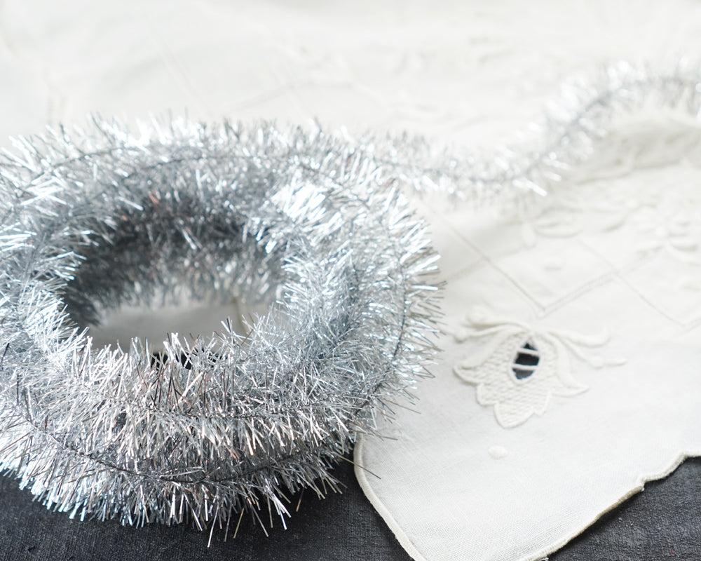 Wired Tinsel Trim - Silver Lurex Garland, 3 Yds.