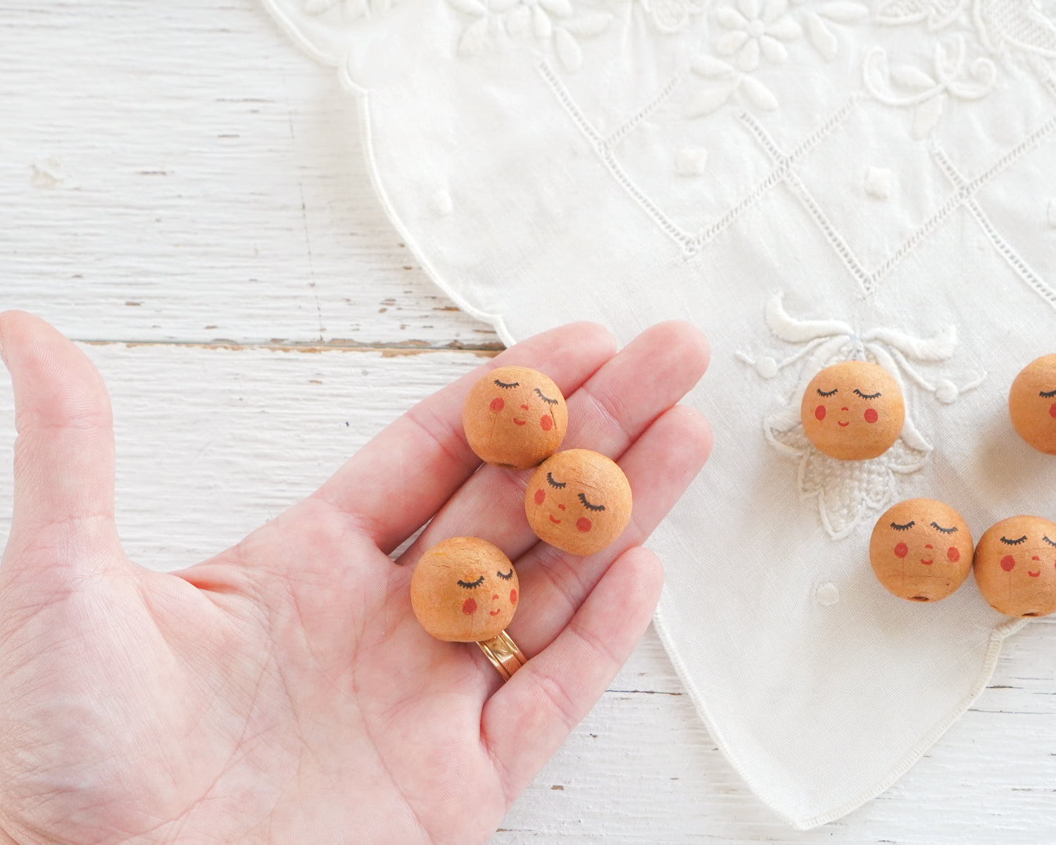 Brown Spun Cotton Heads: SWEET ANGEL - Vintage-Style Cotton Angel Heads with Faces