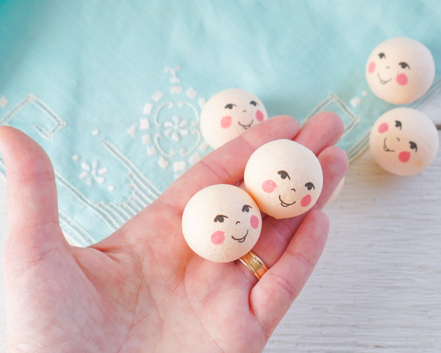 Cream Spun Cotton Heads: FOLK DOLL - Vintage-Style Cotton Angel Heads, 12 Pcs.