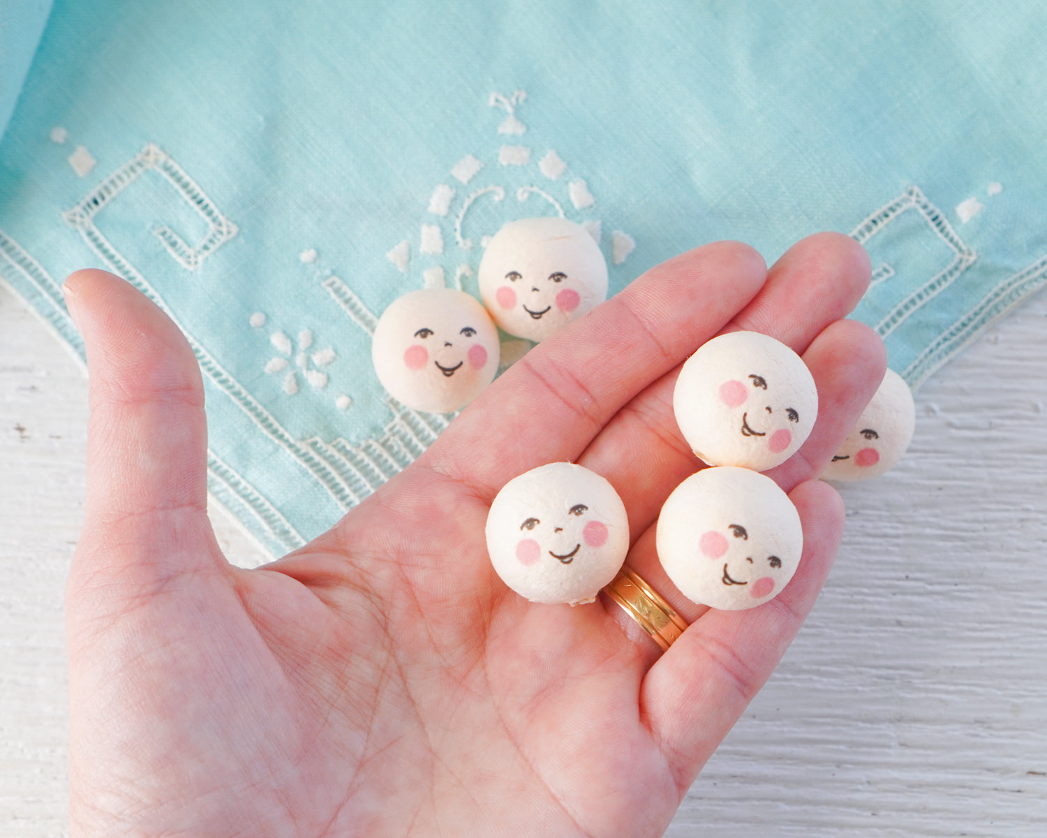 Cream Spun Cotton Heads: FOLK DOLL - Vintage-Style Cotton Angel Heads, 12 Pcs.