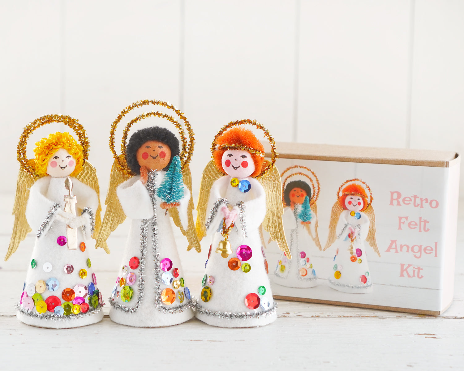 Felt Angel Craft Kit - DIY Retro Sequin Christmas Angels