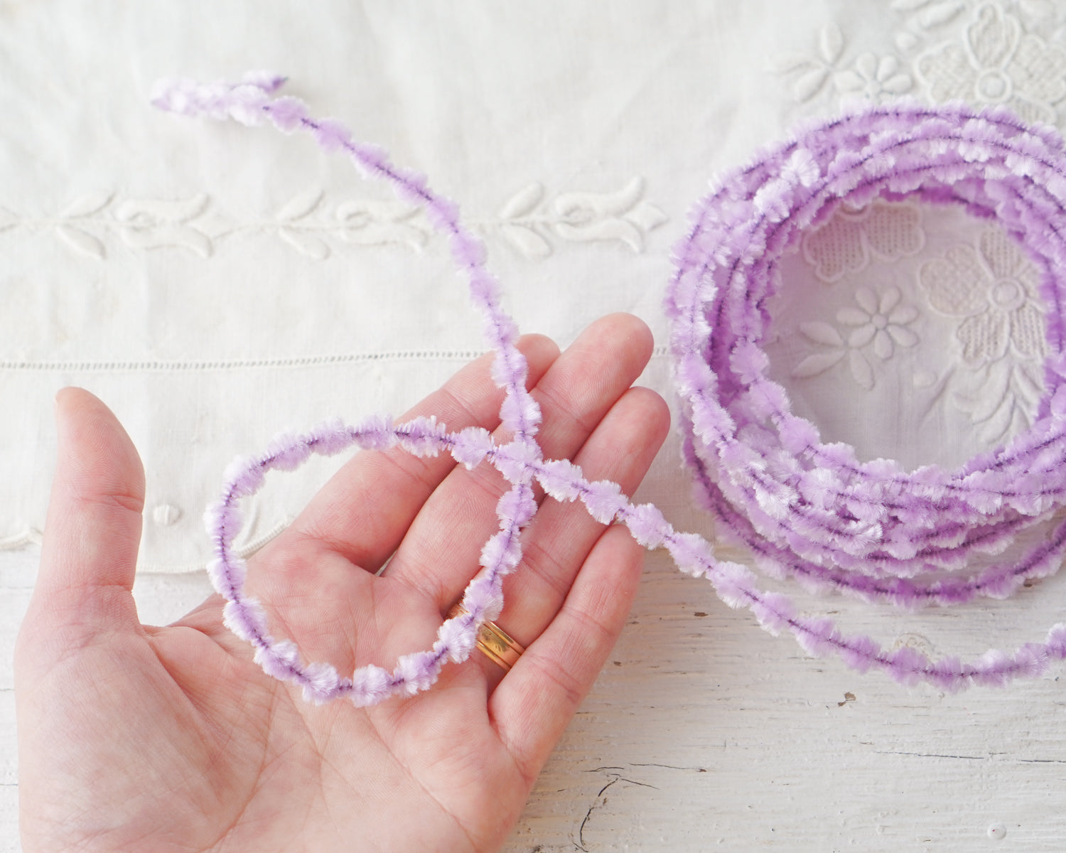 Caterpillar Bump Chenille - Lavender Crushed Velvet Wired Trim, 3 Yds.