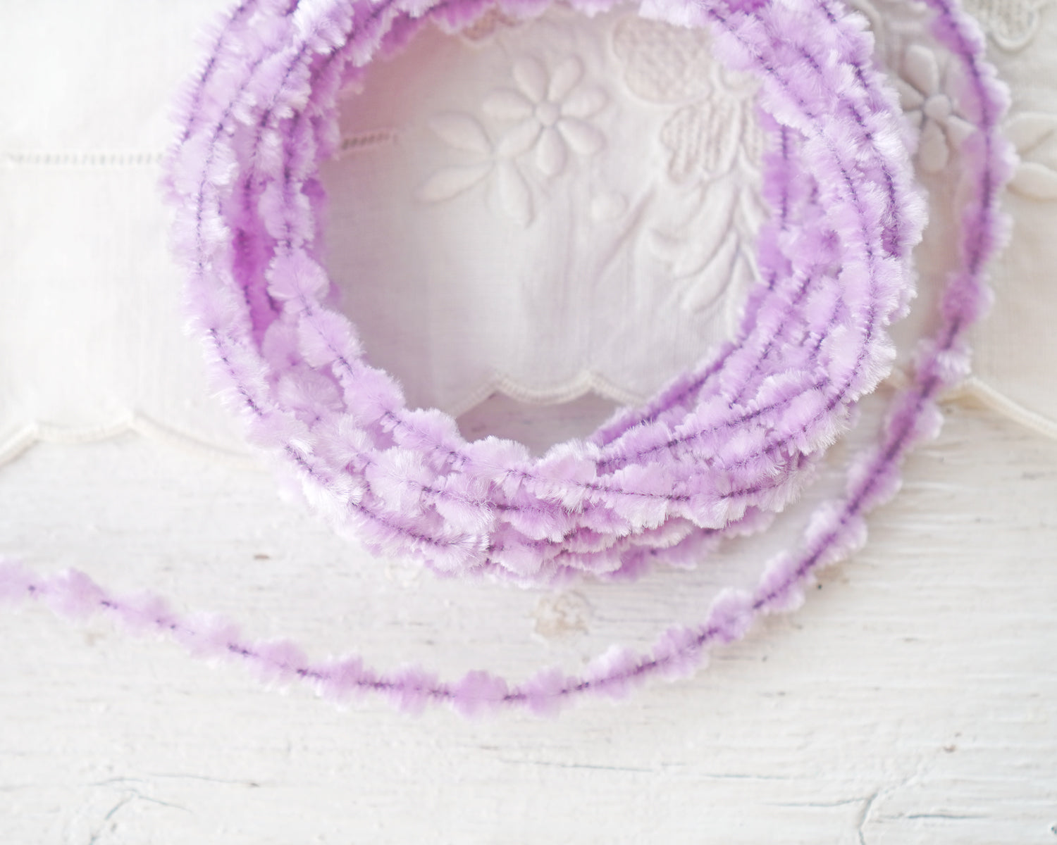 Caterpillar Bump Chenille - Lavender Crushed Velvet Wired Trim, 3 Yds.