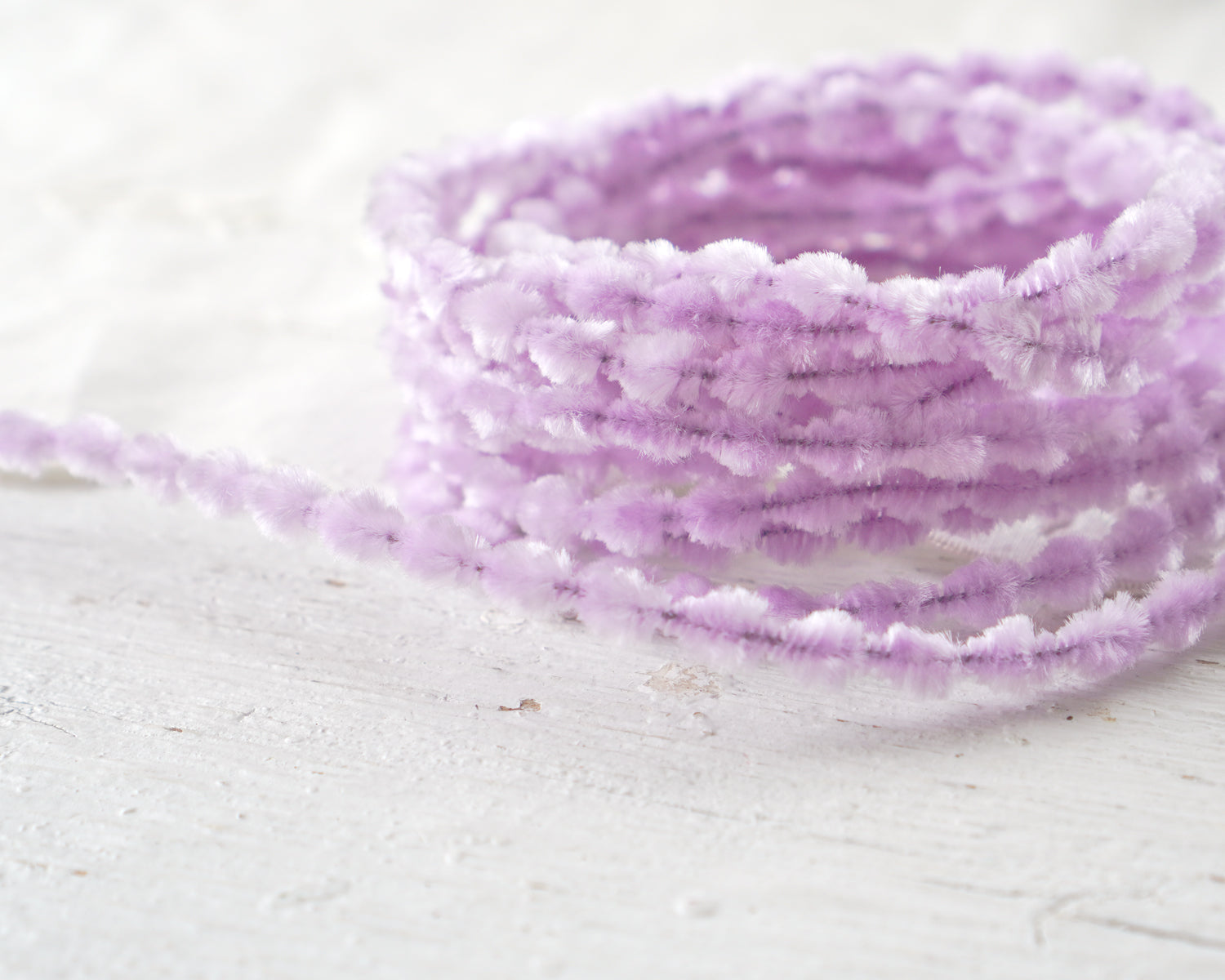 Caterpillar Bump Chenille - Lavender Crushed Velvet Wired Trim, 3 Yds.