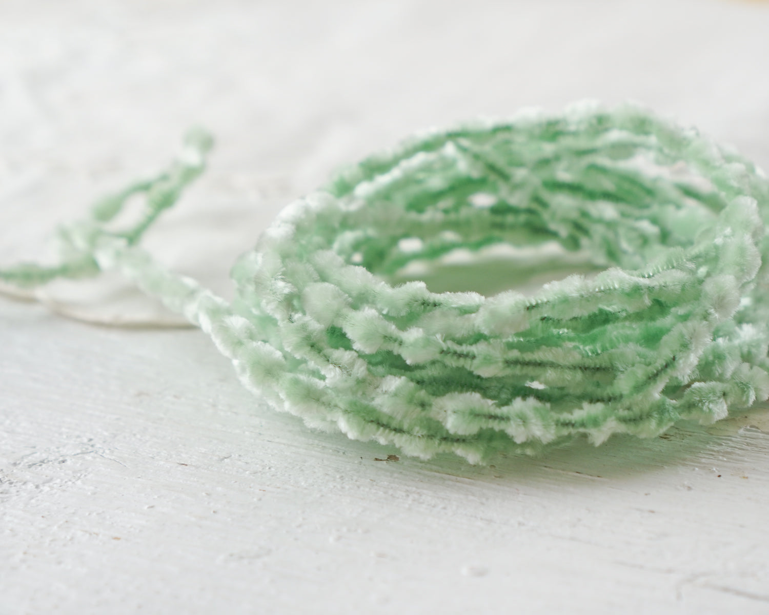 Caterpillar Bump Chenille - Mint Green Crushed Velvet Wired Trim, 3 Yds.