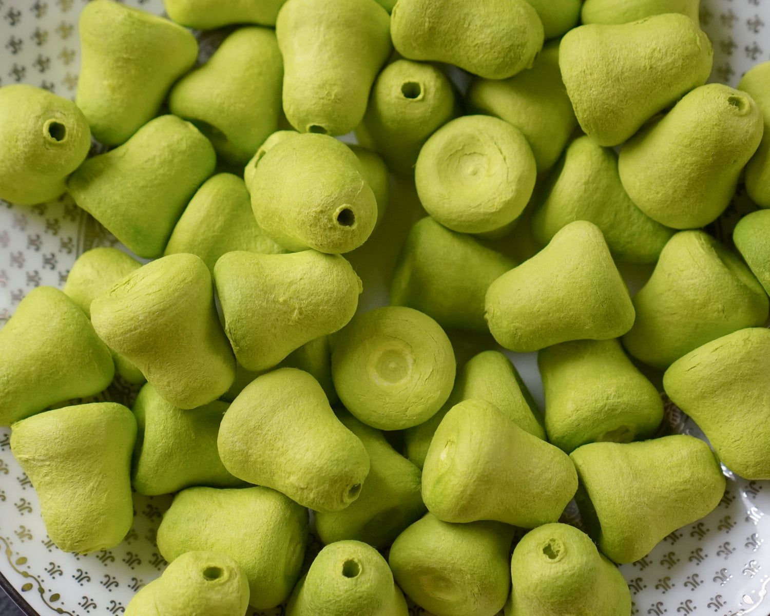 Mini Lime Green Bells - 20mm Tinted Spun Cotton Craft Shapes, 24 Pcs.