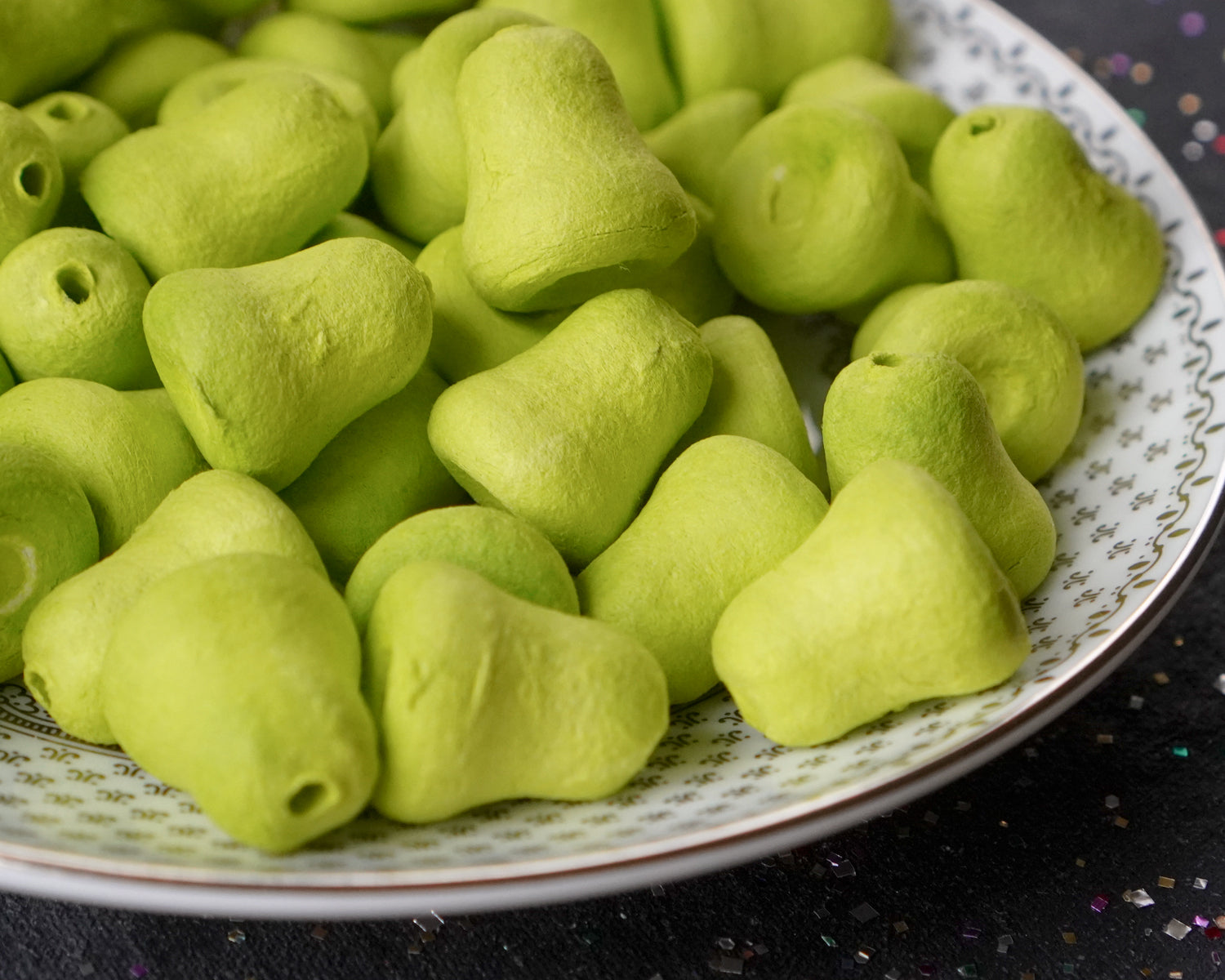 Mini Lime Green Bells - 20mm Tinted Spun Cotton Craft Shapes, 24 Pcs.