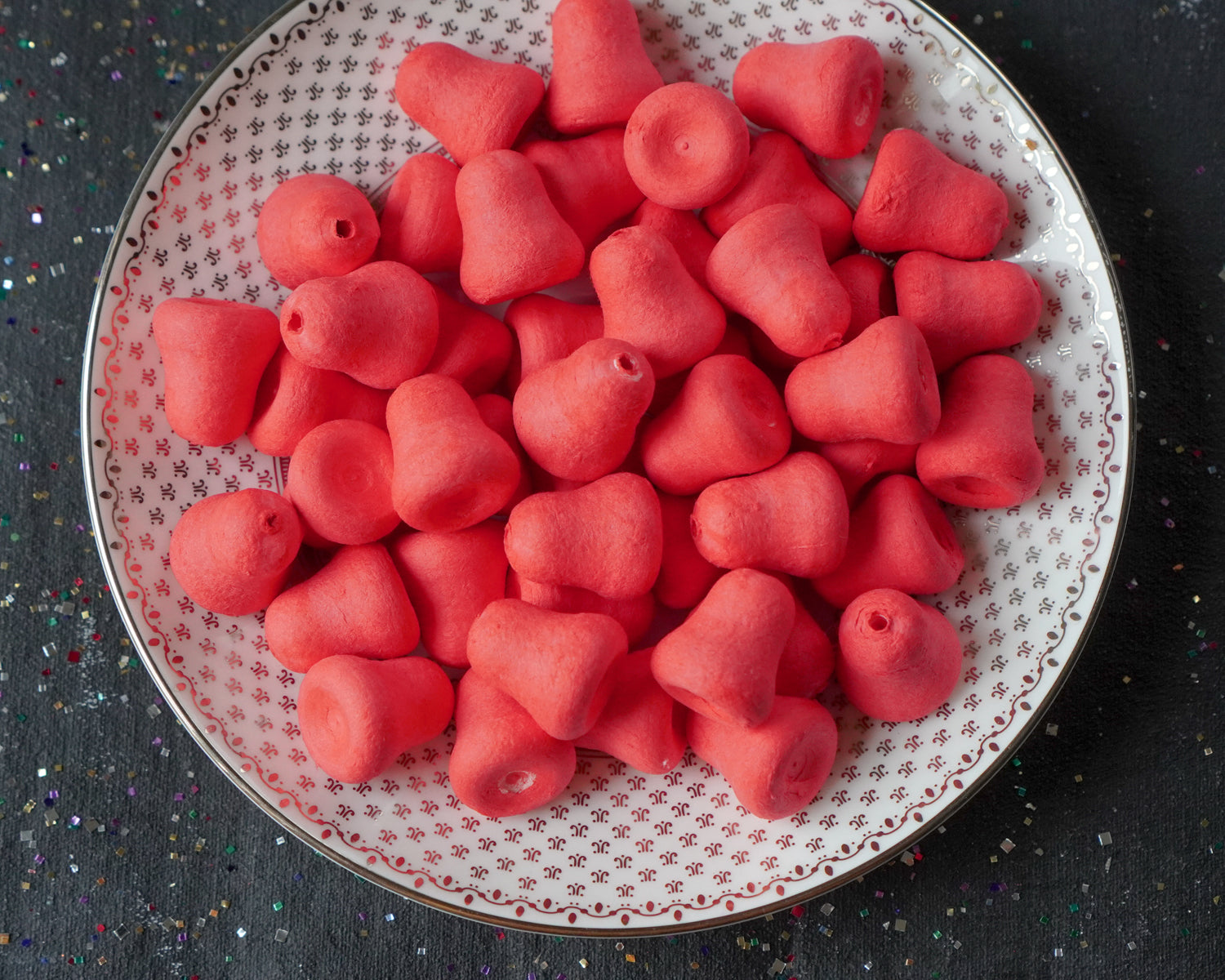 Mini Red Bells - 20mm Tinted Spun Cotton Craft Shapes, 24 Pcs.