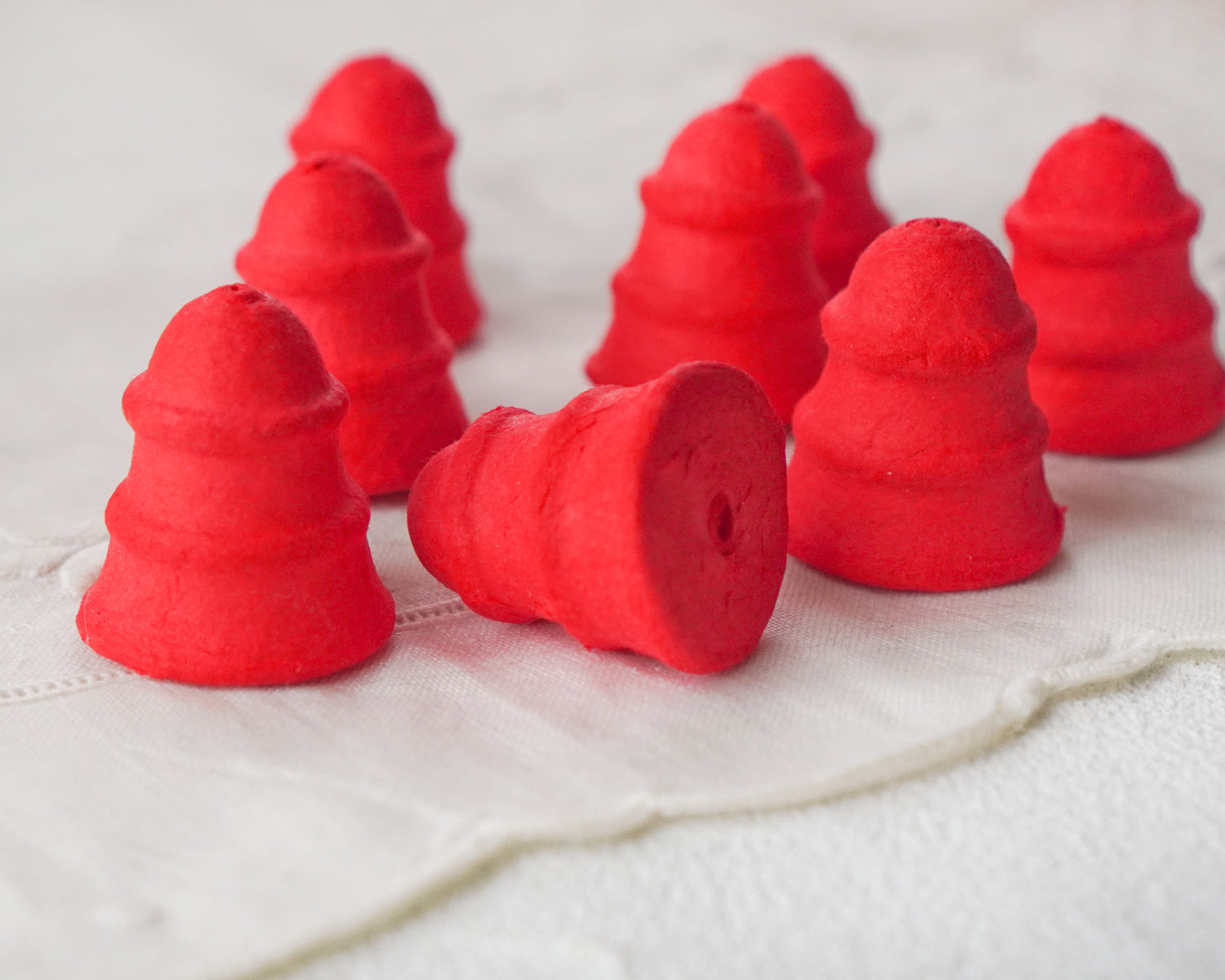 Red Spun Cotton Bells - 32mm Small Retro Striped Bell Craft Shapes, 12 Pcs.