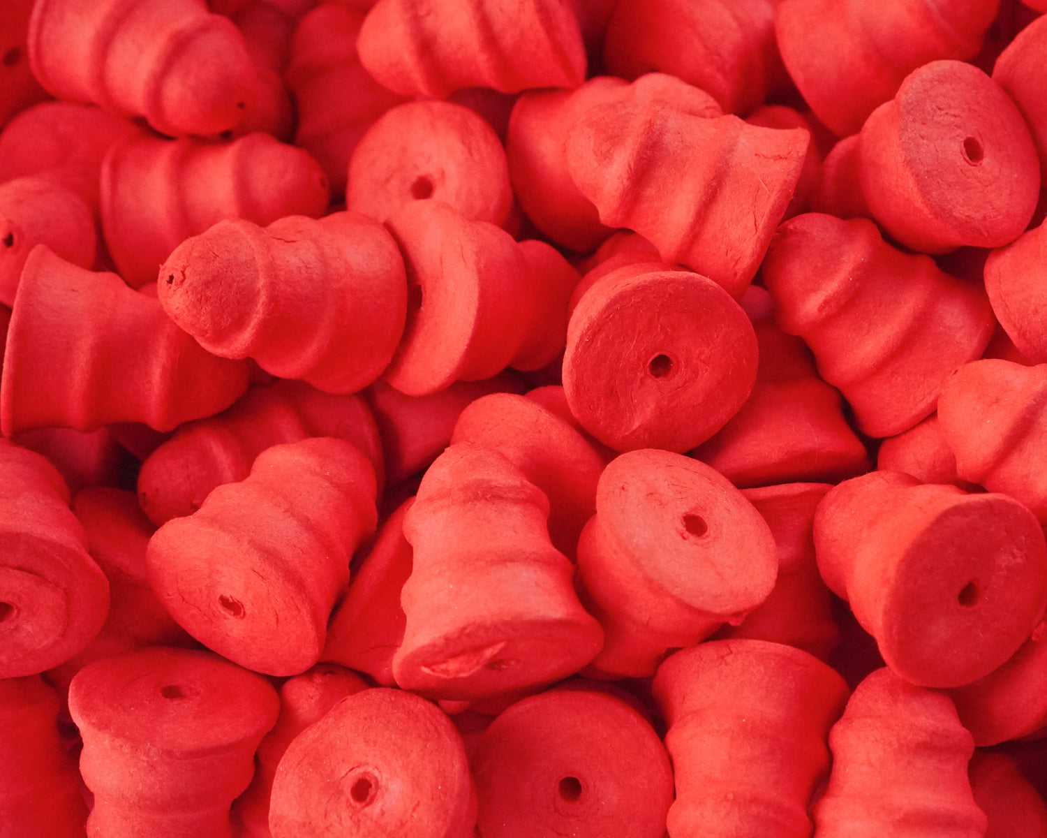 Red Spun Cotton Bells - 32mm Small Retro Striped Bell Craft Shapes, 12 Pcs.