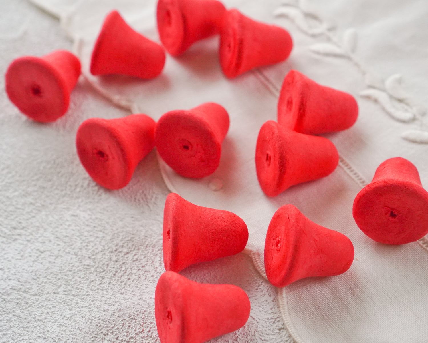 Small Red Spun Cotton Bells - 24mm Vintage-Style Craft Shapes, 24 Pcs.