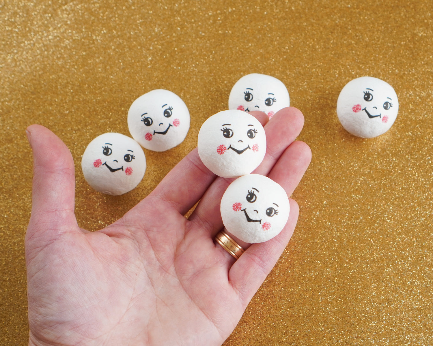 Spun Cotton Heads: PIXIE - White Vintage-Style Elf / Pixie Heads with Faces, 12 Pcs.
