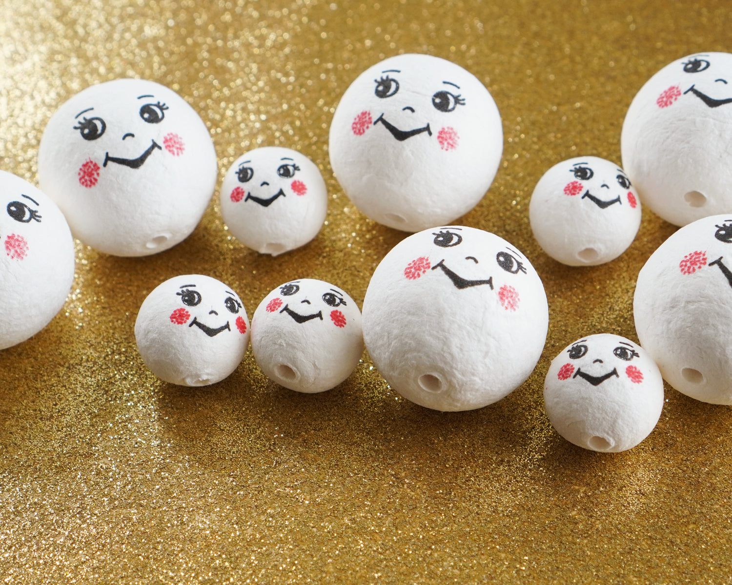 Spun Cotton Heads: PIXIE - White Vintage-Style Elf / Pixie Heads with Faces, 12 Pcs.