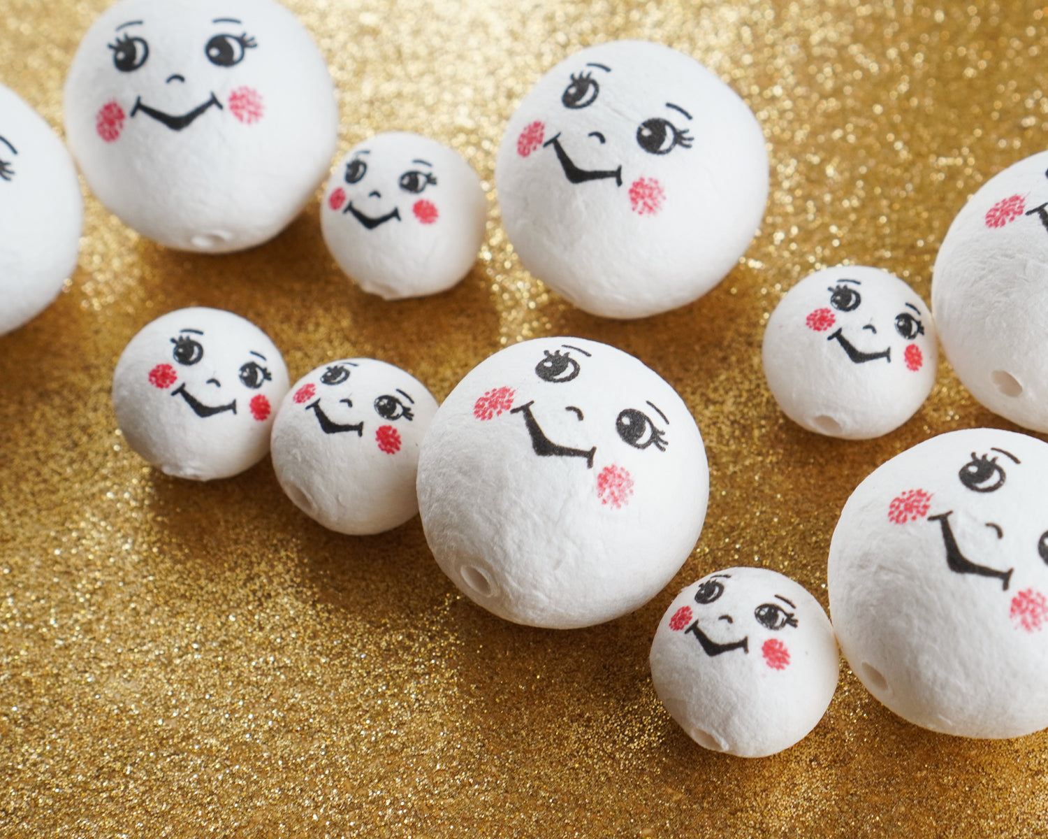 Spun Cotton Heads: PIXIE - White Vintage-Style Elf / Pixie Heads with Faces, 12 Pcs.