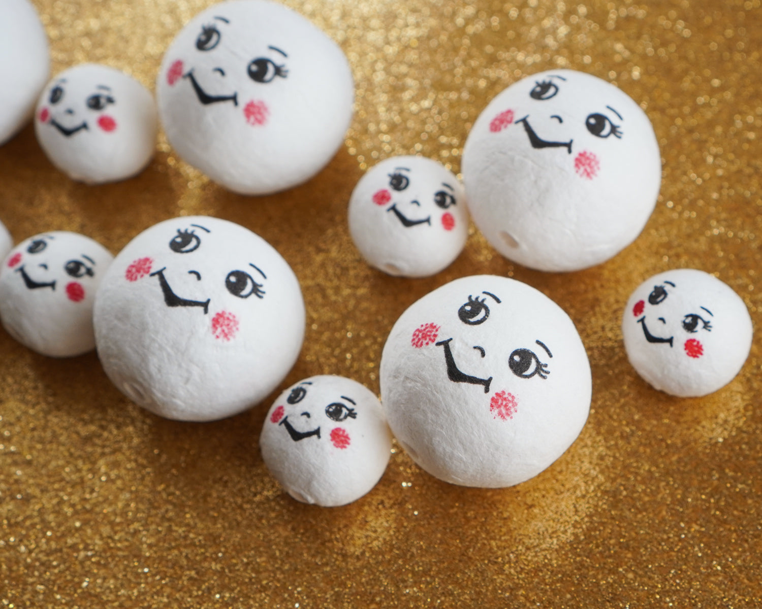 Spun Cotton Heads: PIXIE - White Vintage-Style Elf / Pixie Heads with Faces, 12 Pcs.