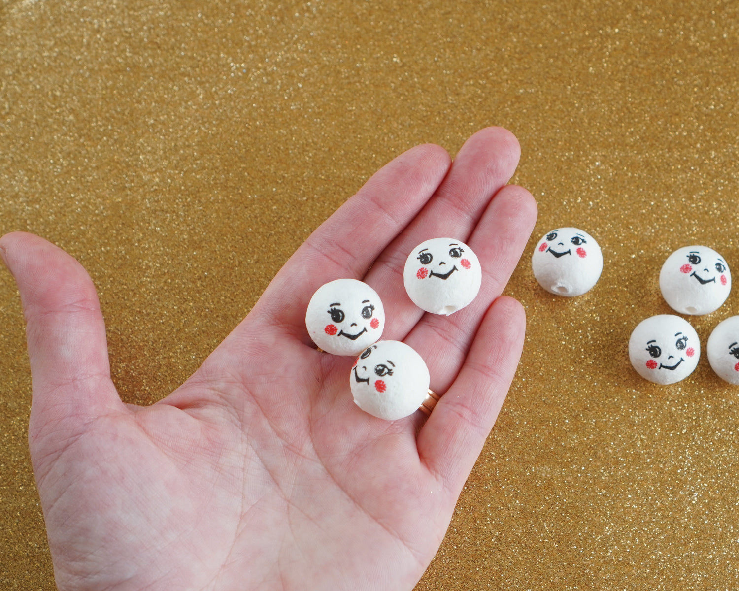 Spun Cotton Heads: PIXIE - White Vintage-Style Elf / Pixie Heads with Faces, 12 Pcs.