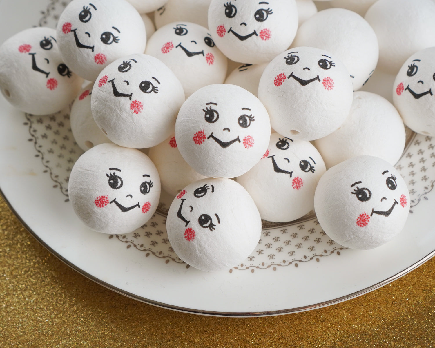 Spun Cotton Heads: PIXIE - White Vintage-Style Elf / Pixie Heads with Faces, 12 Pcs.