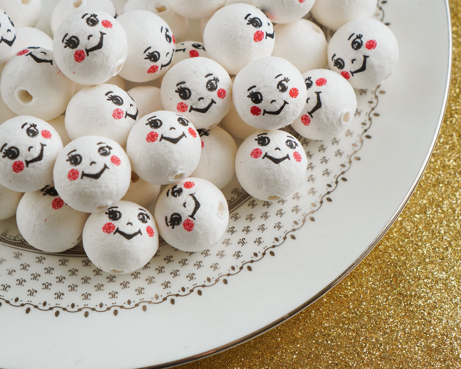 Spun Cotton Heads: PIXIE - White Vintage-Style Elf / Pixie Heads with Faces, 12 Pcs.