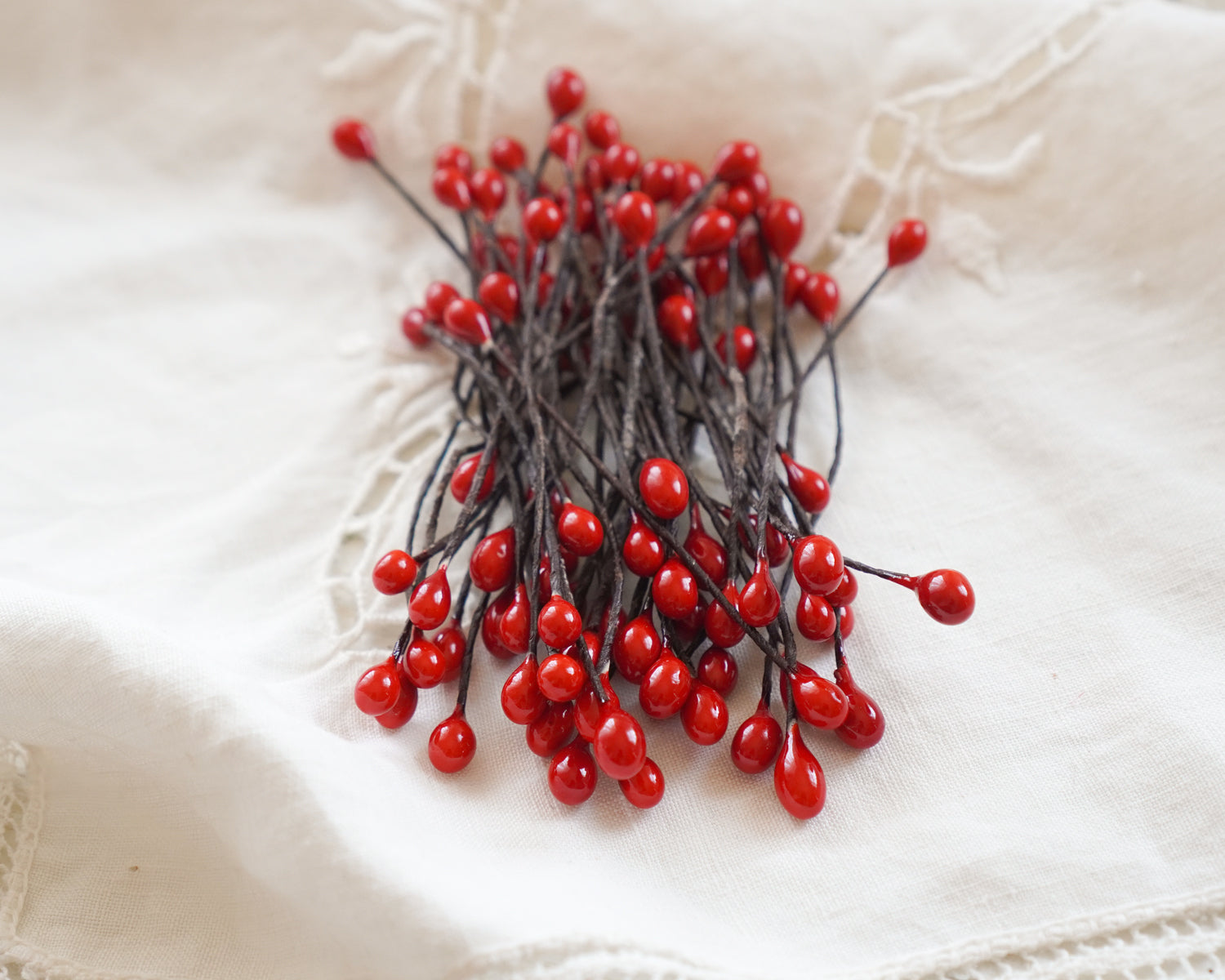 Small Holly Berry Wired Stems - 50 Pcs.