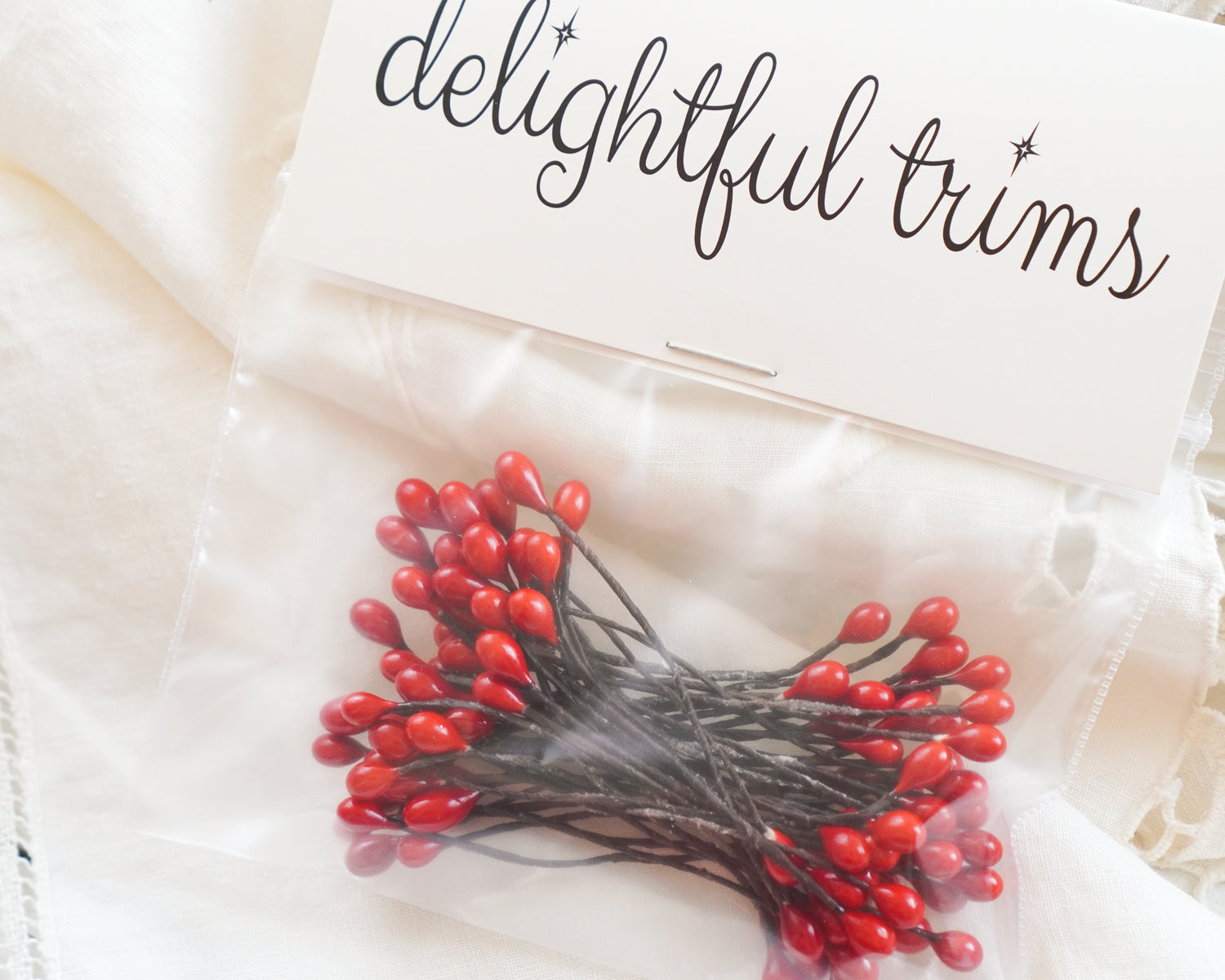 Small Holly Berry Wired Stems - 50 Pcs.