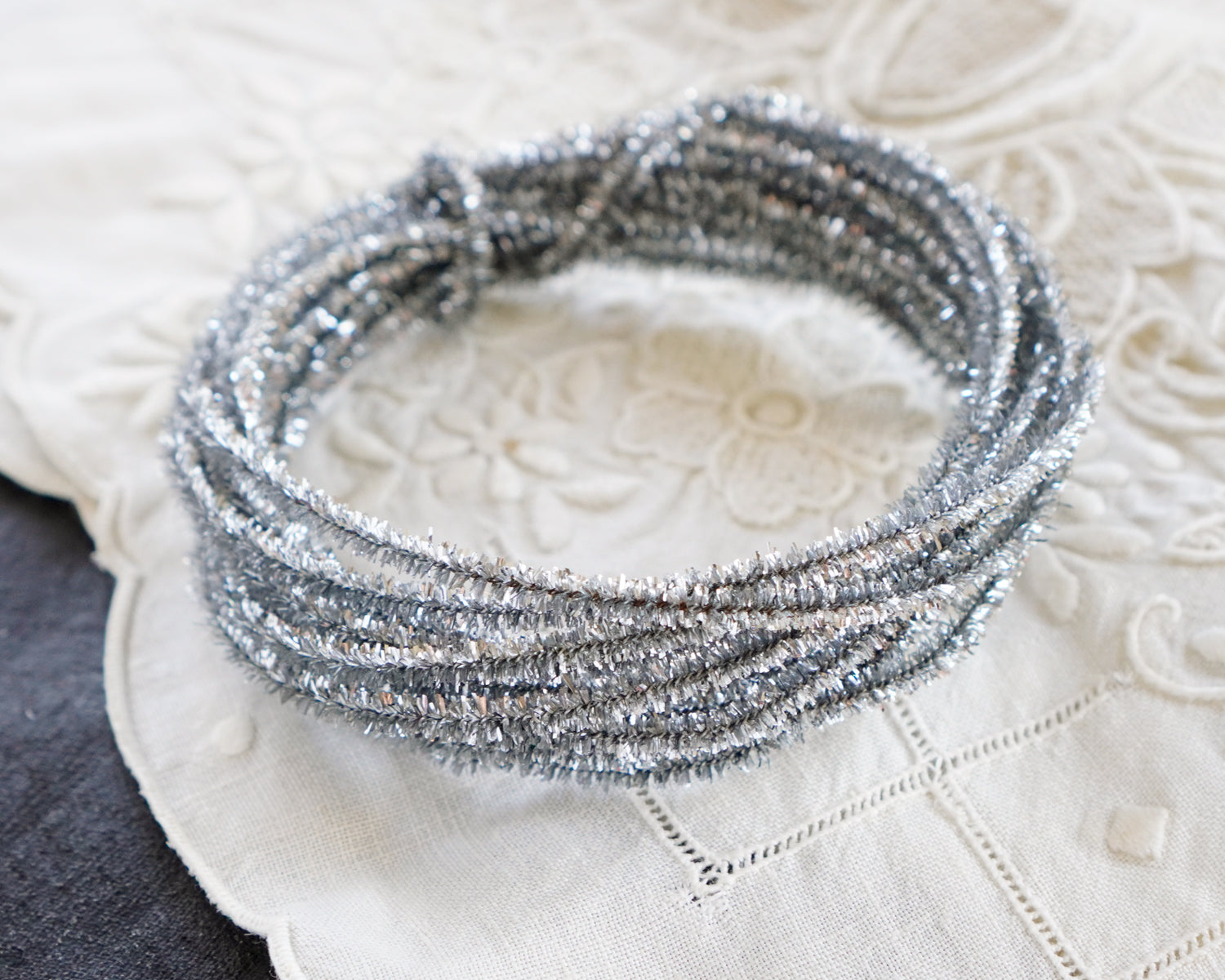 Wired Tinsel Cord - Skinny Silver Lurex Trim, 3 Yds.