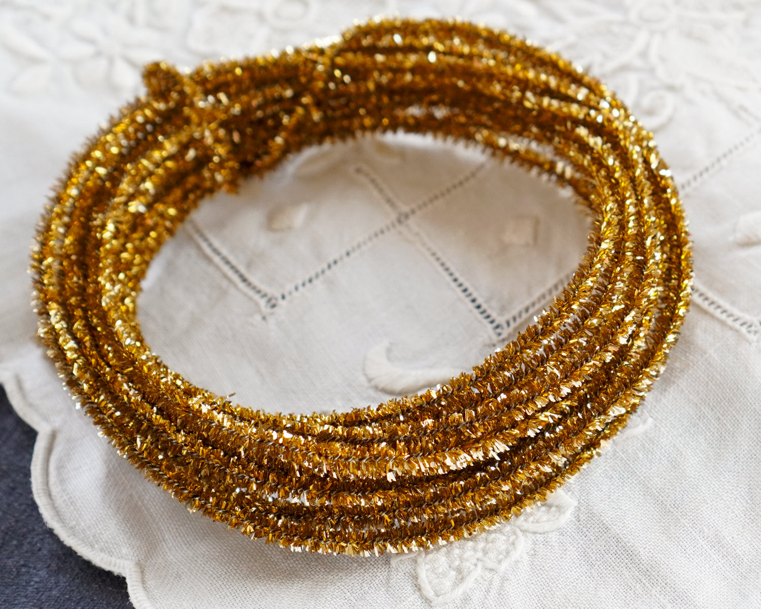 Wired Tinsel Cord - Skinny Gold Lurex Trim, 3 Yds.