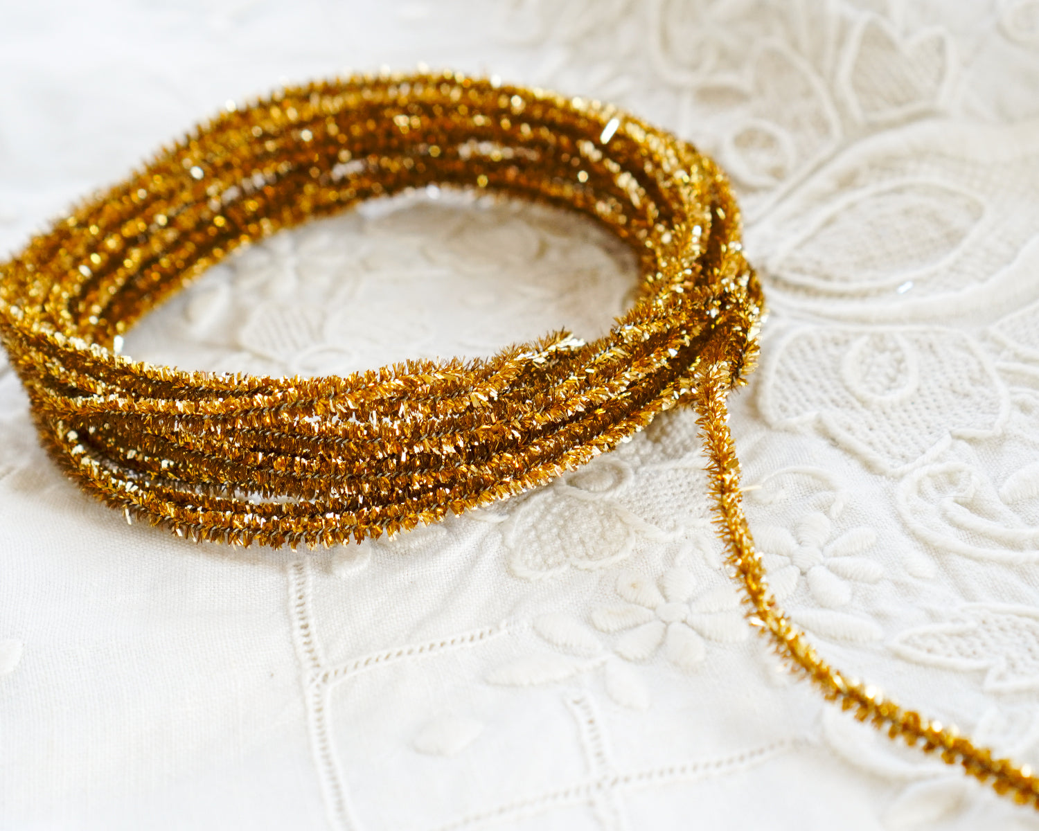 Wired Tinsel Cord - Skinny Gold Lurex Trim, 3 Yds.