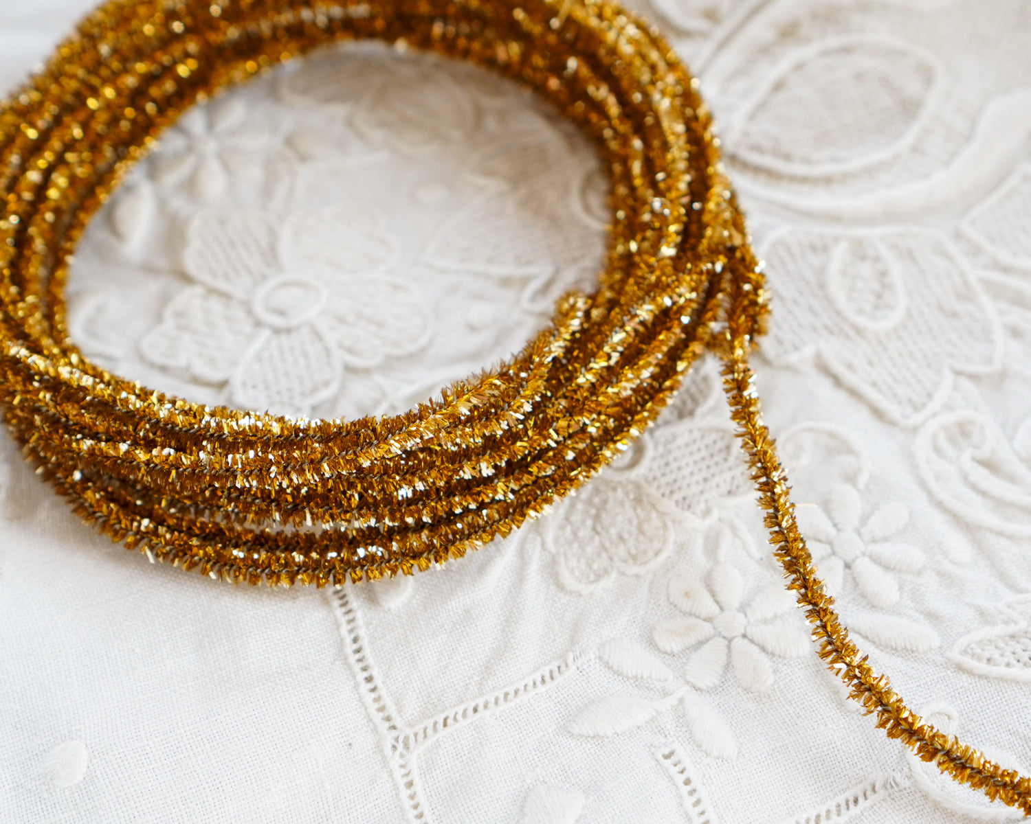 Wired Tinsel Cord - Skinny Gold Lurex Trim, 3 Yds.