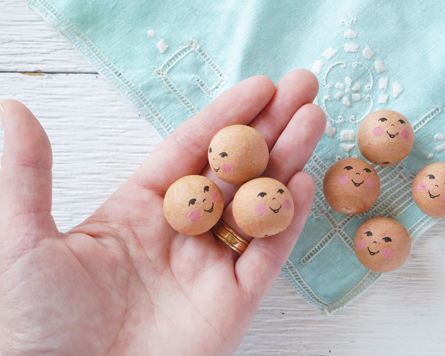 Brown Spun Cotton Heads: FOLK DOLL - Vintage-Style Cotton Angel Heads, 12 Pcs.